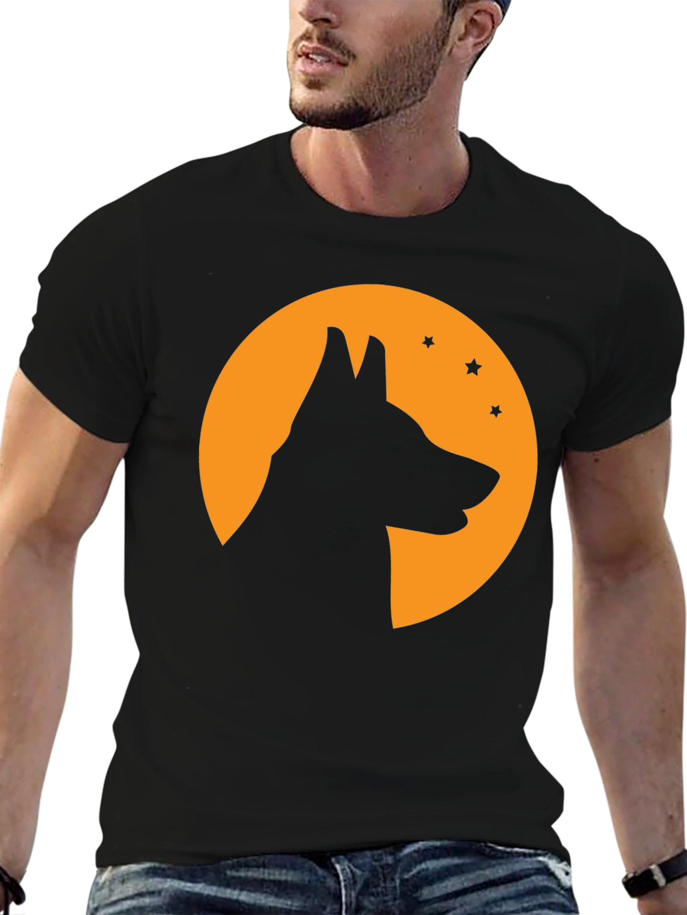 Black Dog Silhouette Moon T-Shirt - Halloween Tee view 6