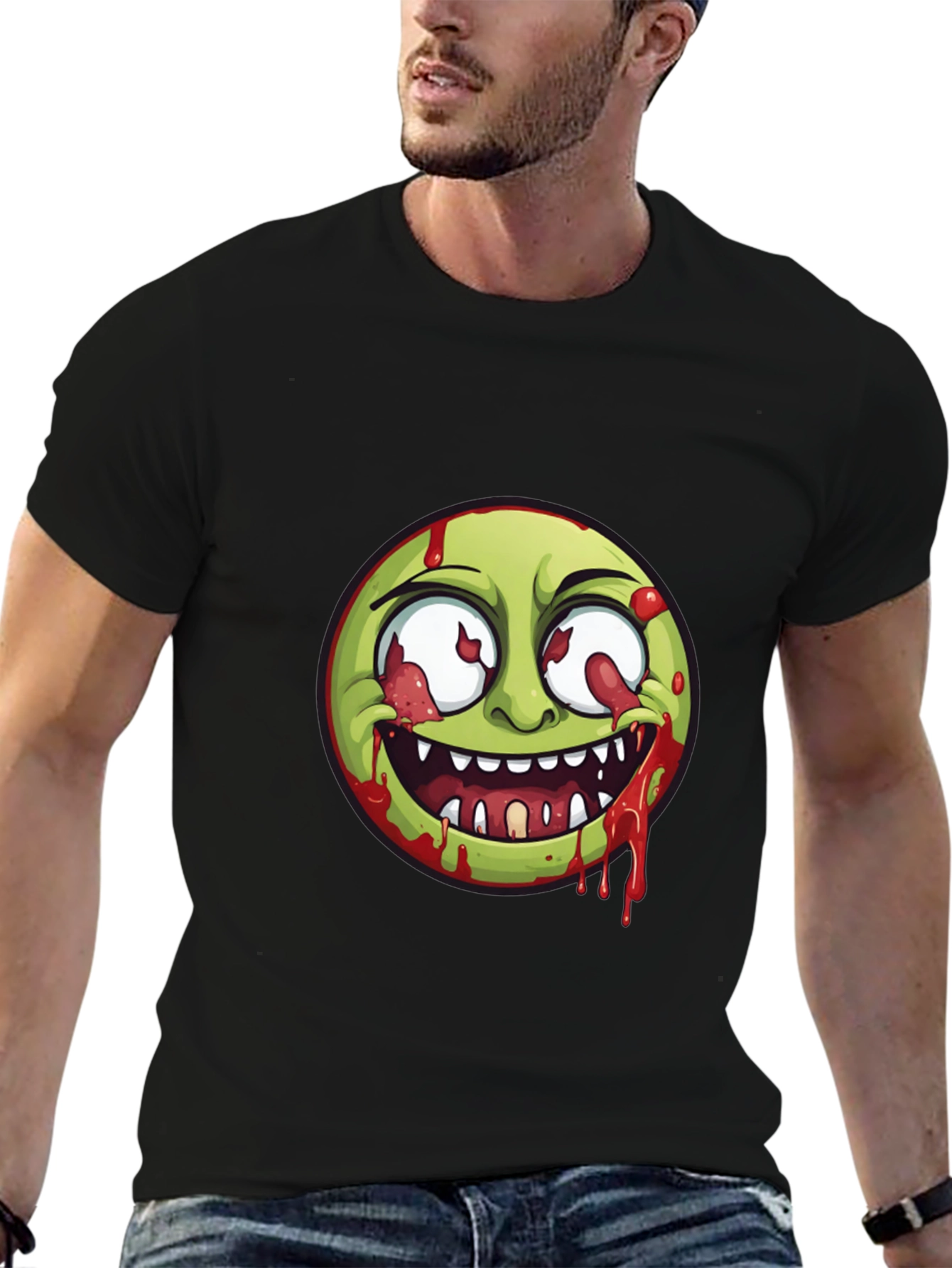 Black Zombie Emoji Graphic Print T-Shirt view 6