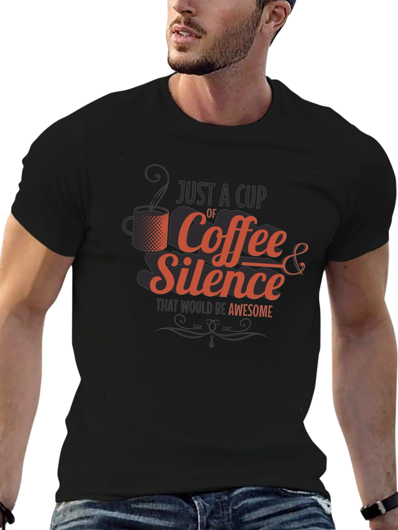 Black Coffee & Silence T-Shirt - Awesome Slogan Tee view 6