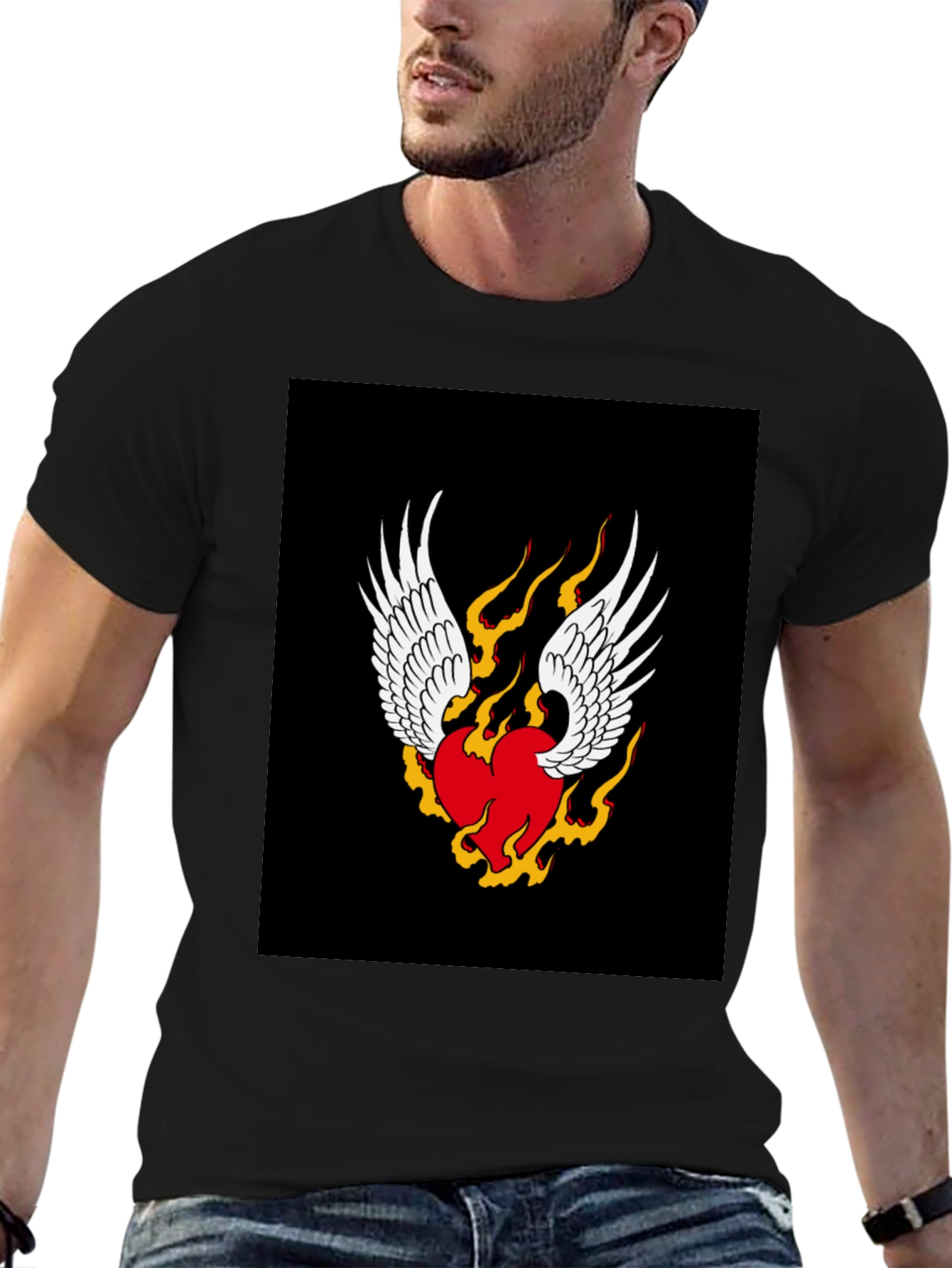Black Winged Heart Graphic T-Shirt - Classic Black view 6