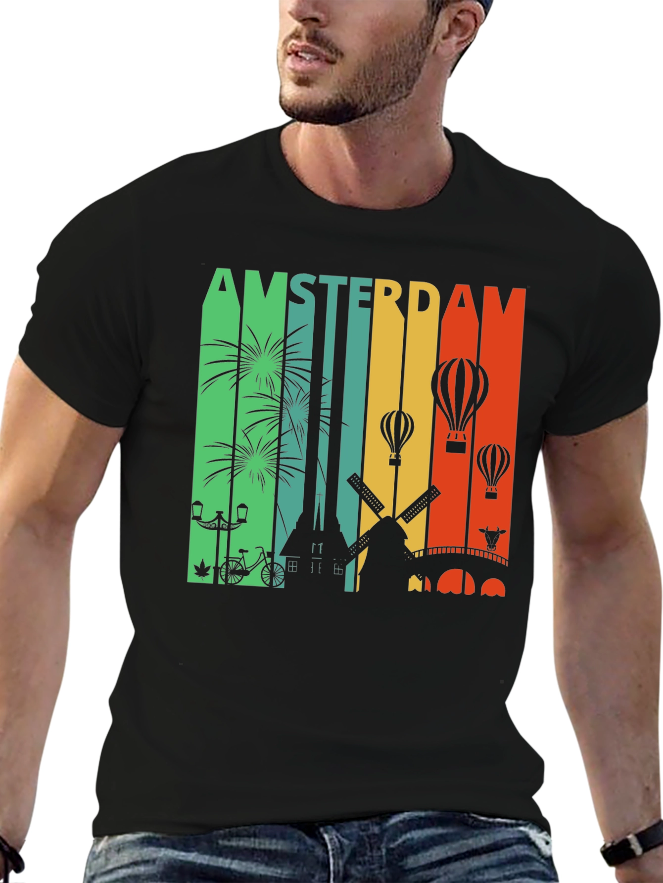 Black Amsterdam Cityscape Graphic Tee view 6