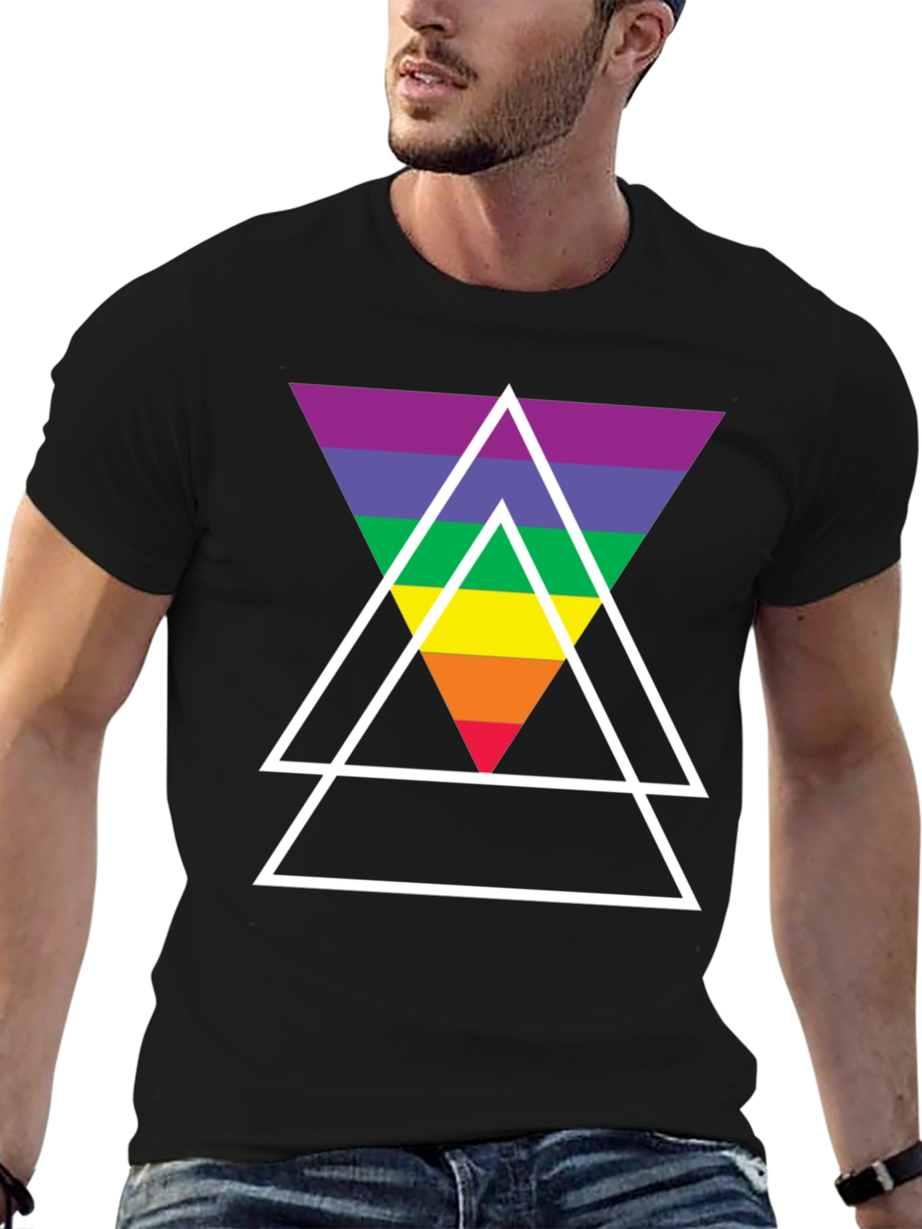 Black Rainbow Triangle Graphic Tee - Stylish Casual Wear view 6