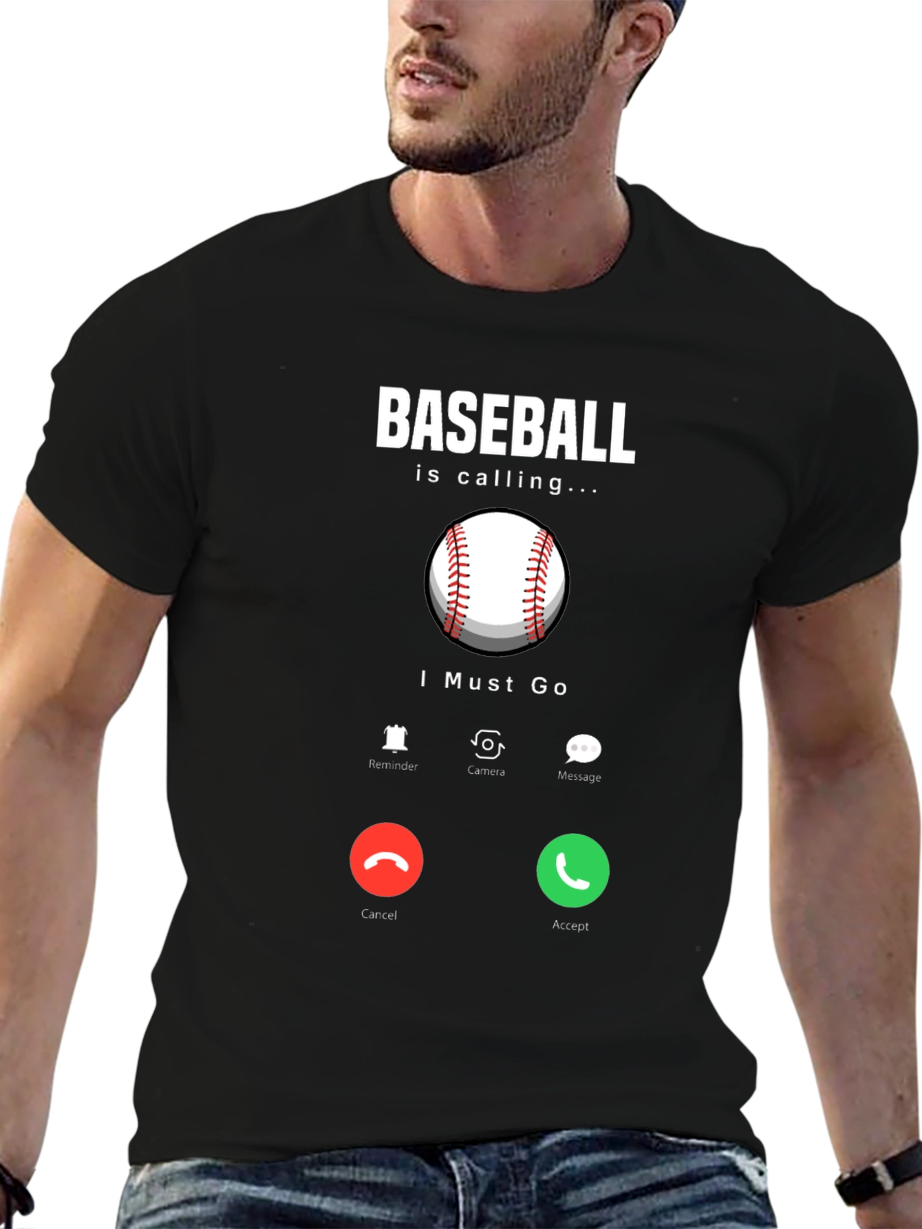 Black Baseball Calling T-Shirt Funny Baseball Lover Tee view 6