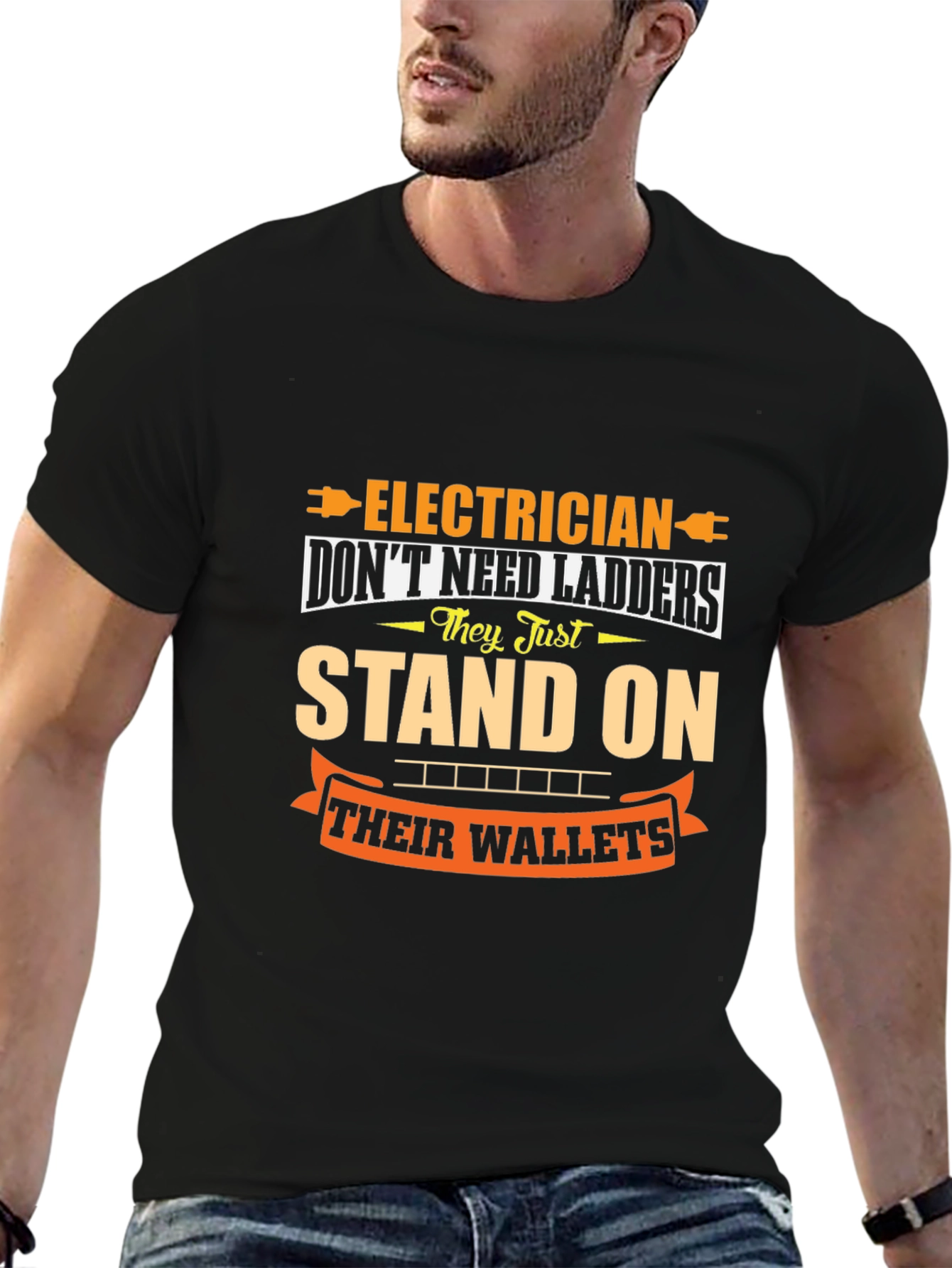 Black Electrician Wallet Humor Graphic Tee - Black view 6