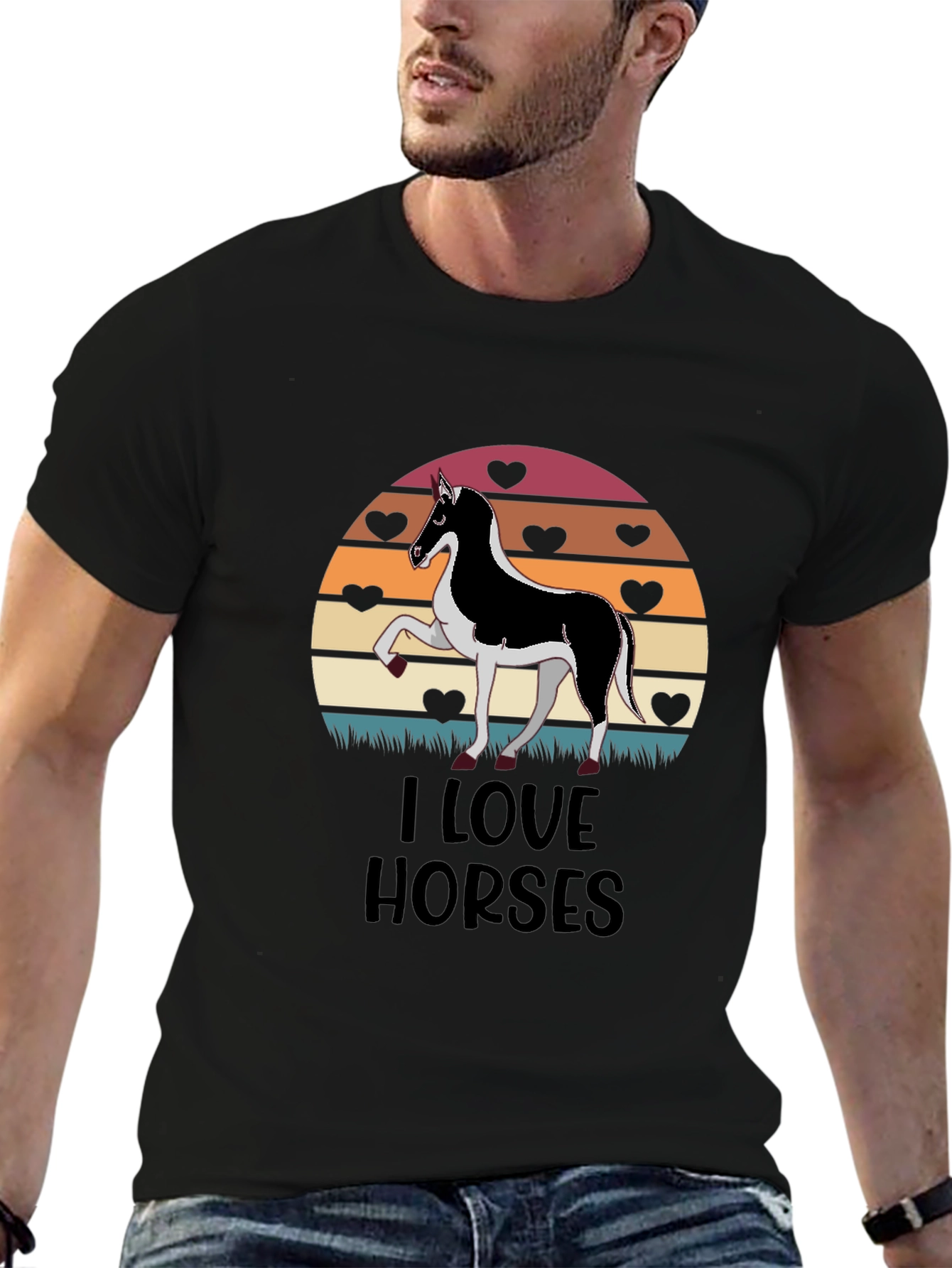 Black I Love Horses T-Shirt Graphic Tee view 6