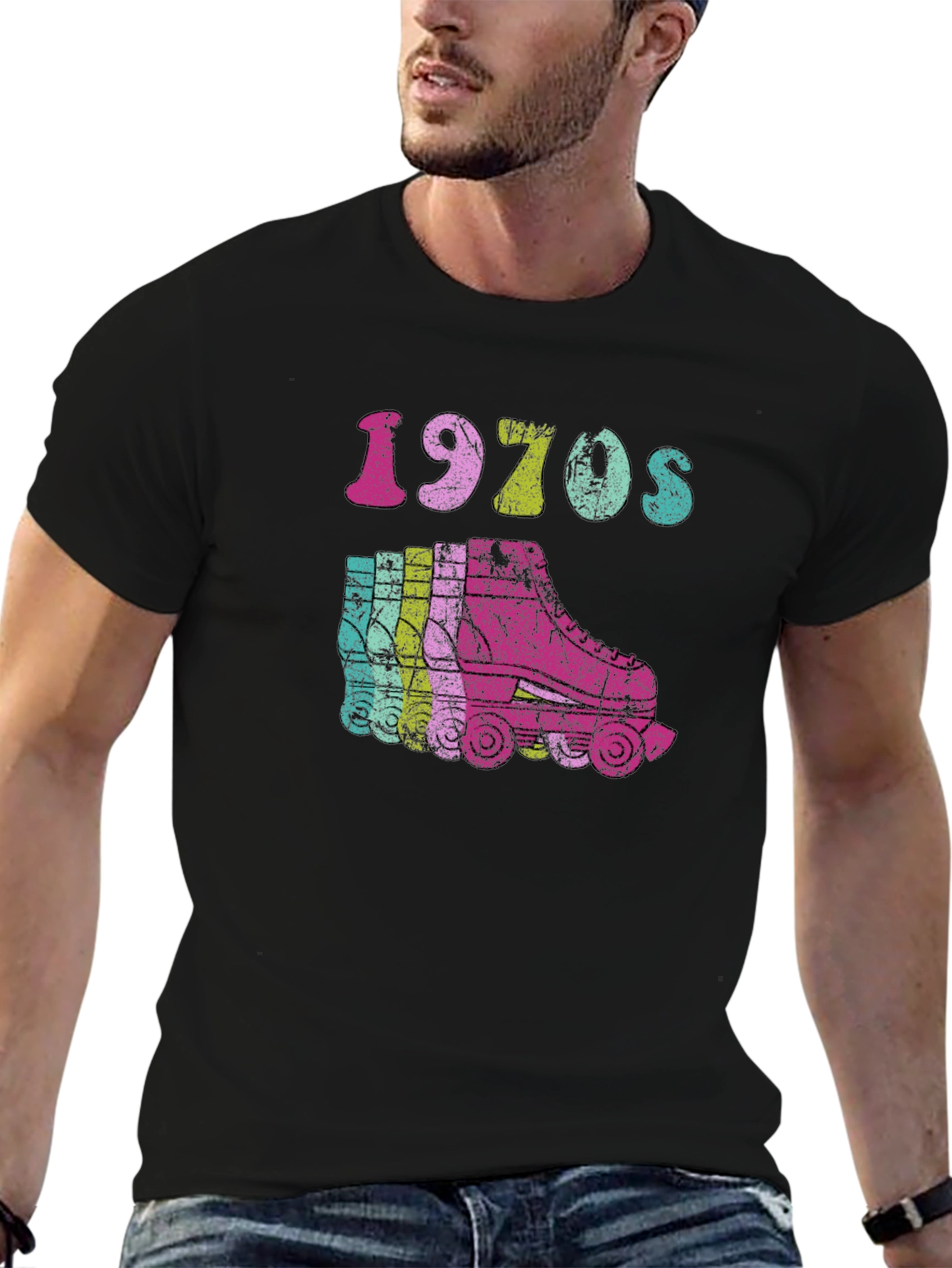 Black Retro 1970s Roller Skate Graphic Tee view 6
