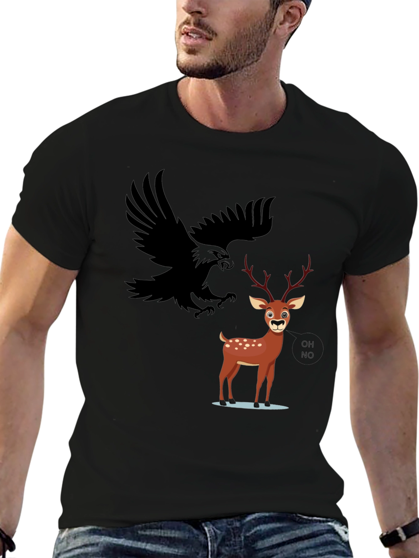 Black Eagle and Deer Graphic Tee - Black view 6