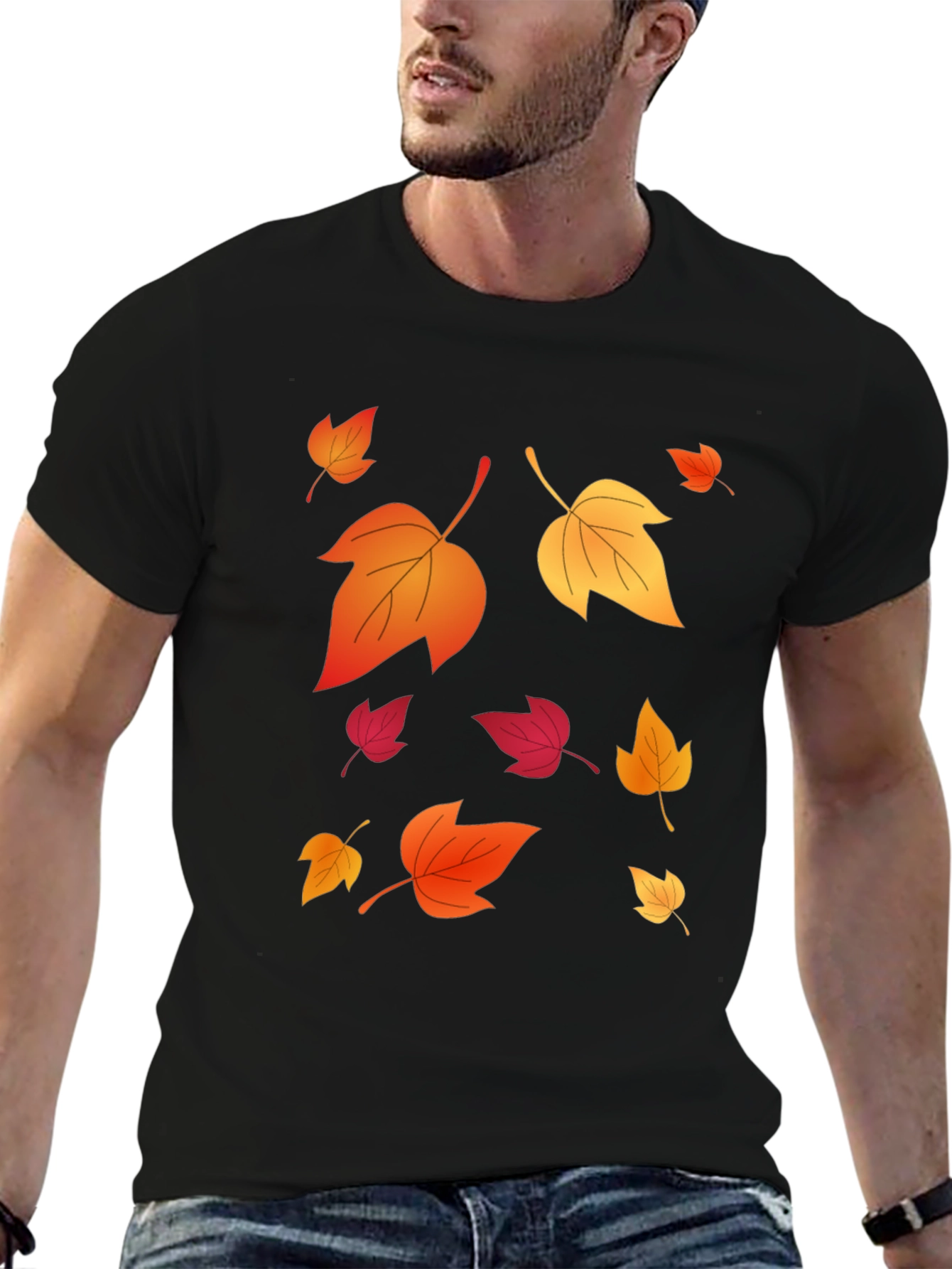 Black Autumn Leaves Graphic Black T-Shirt view 6