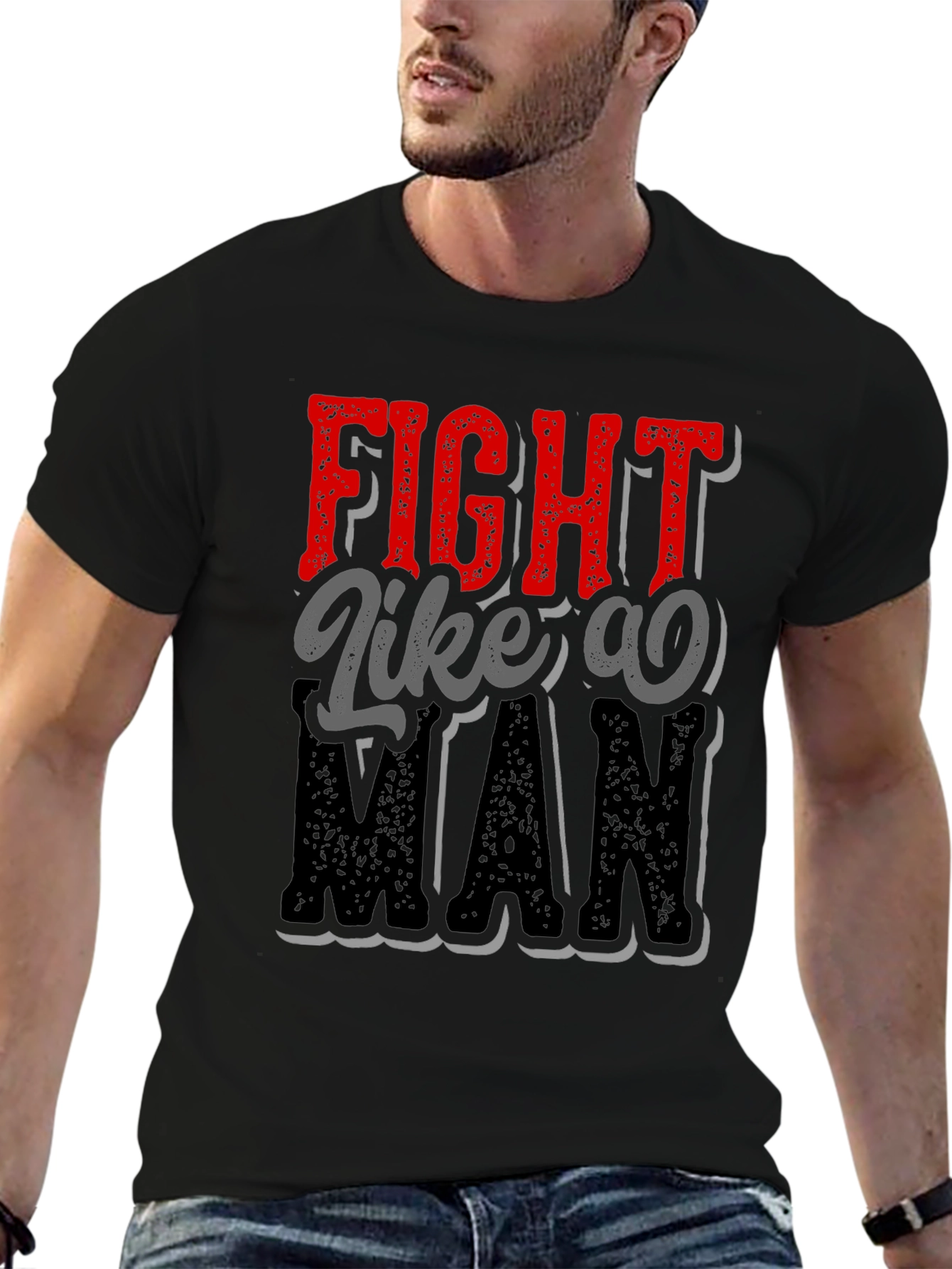 Black Fight Like a Man Graphic Tee - Bold Statement Shirt view 6