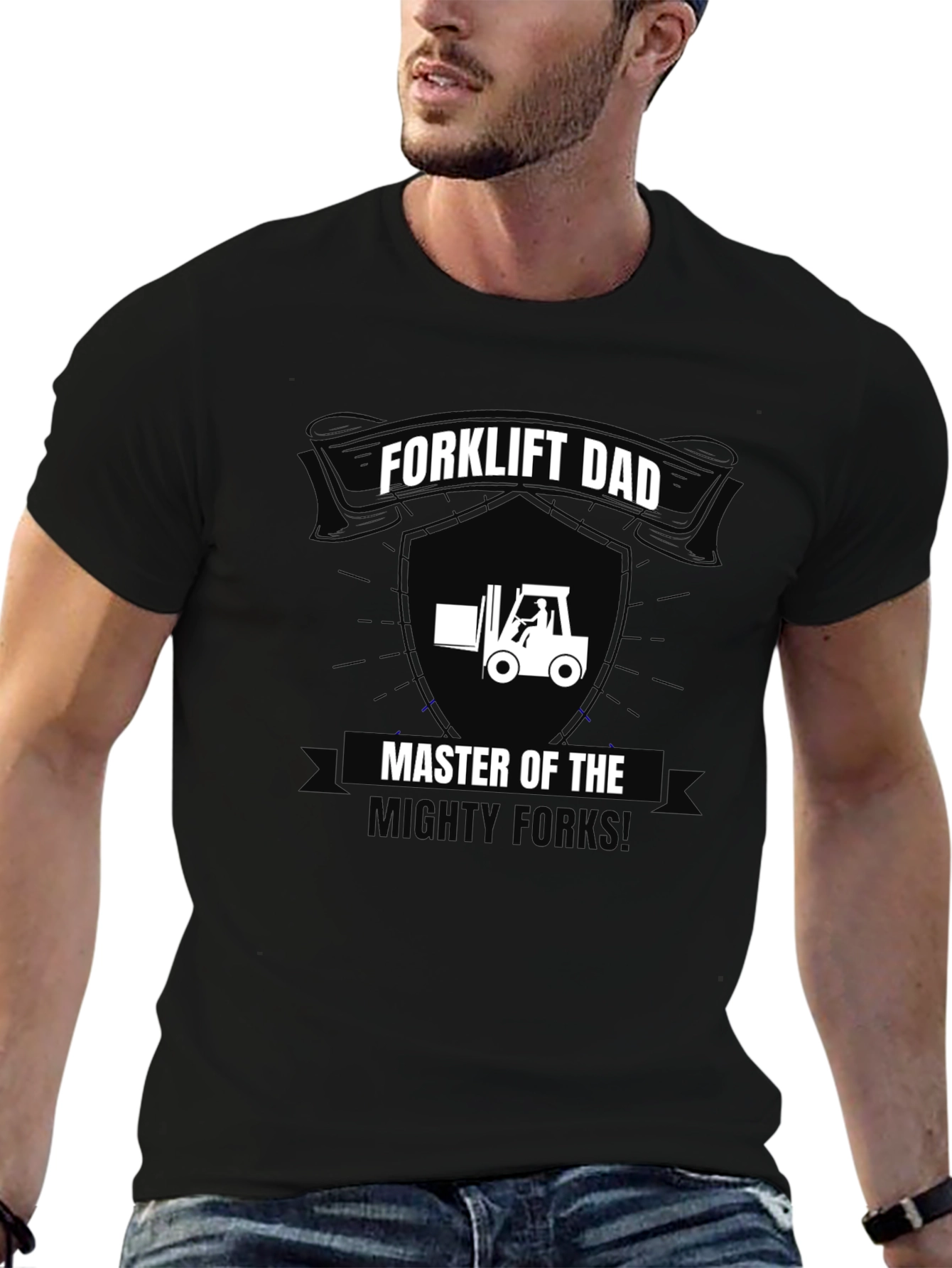 Black Forklift Dad T-Shirt - Master of the Mighty Forks! view 6