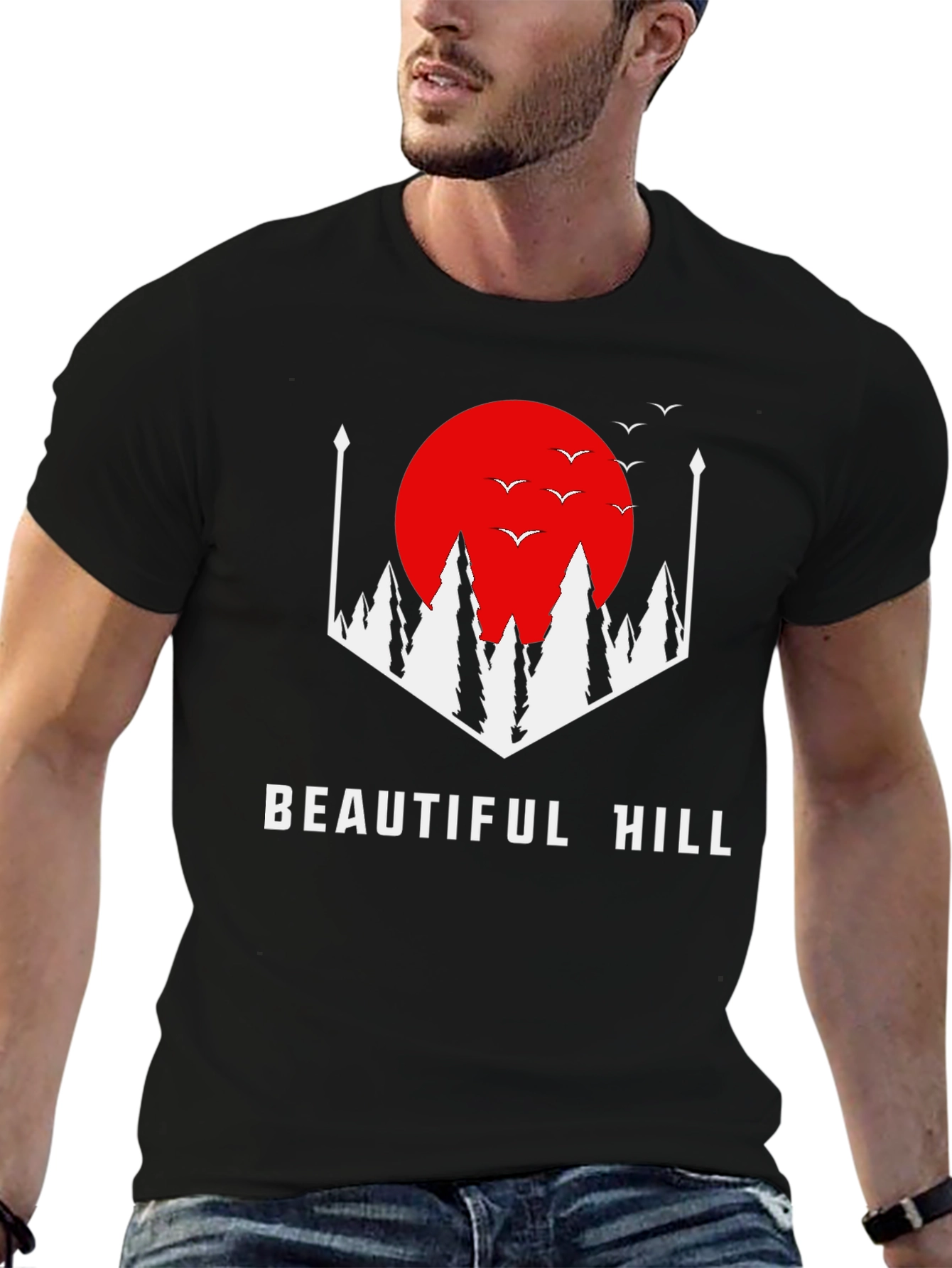 Black Beautiful Hill Graphic Tee - Stylish Comfort view 6
