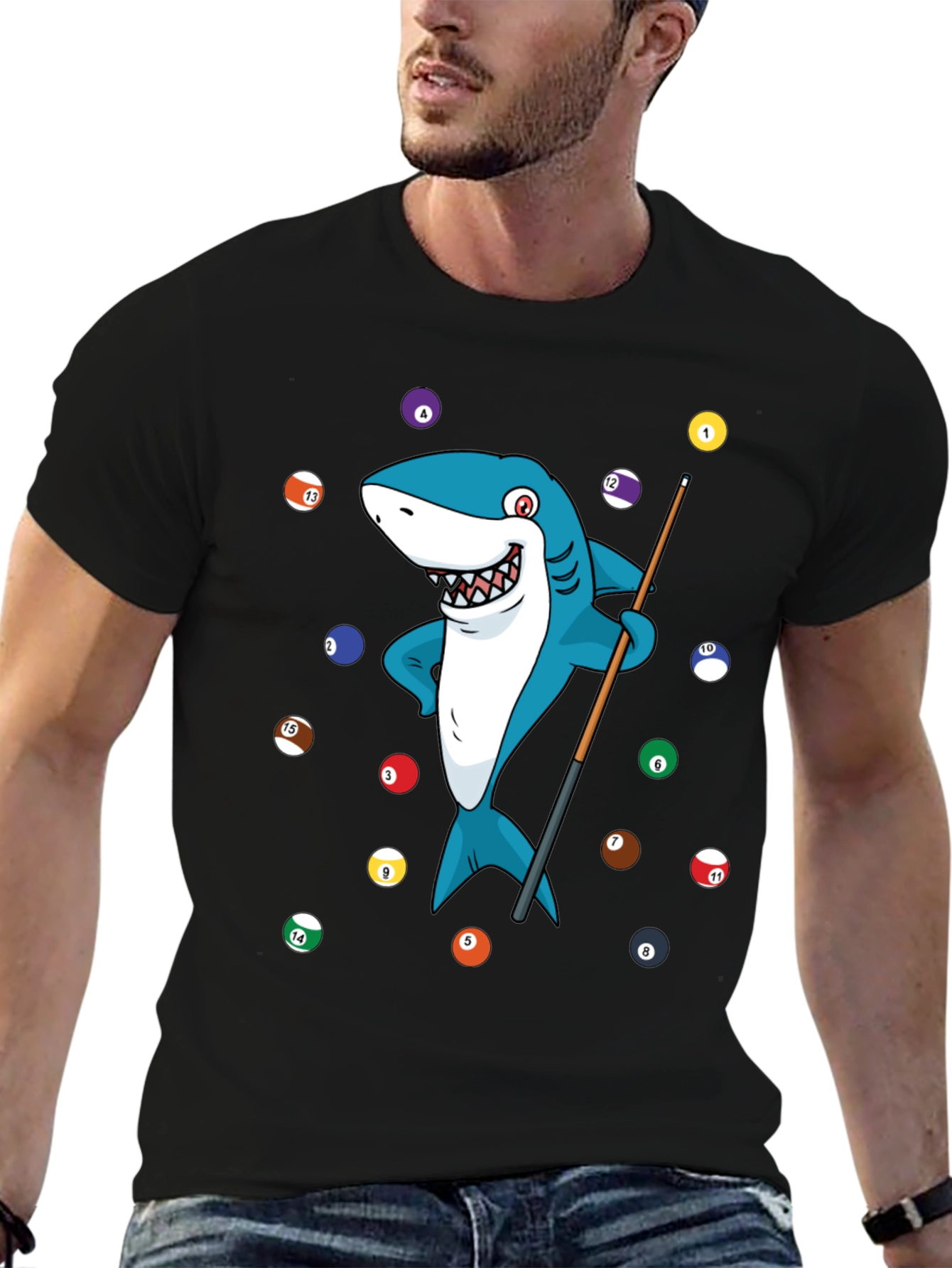 Black Shark Pool Player Graphic Tee view 6