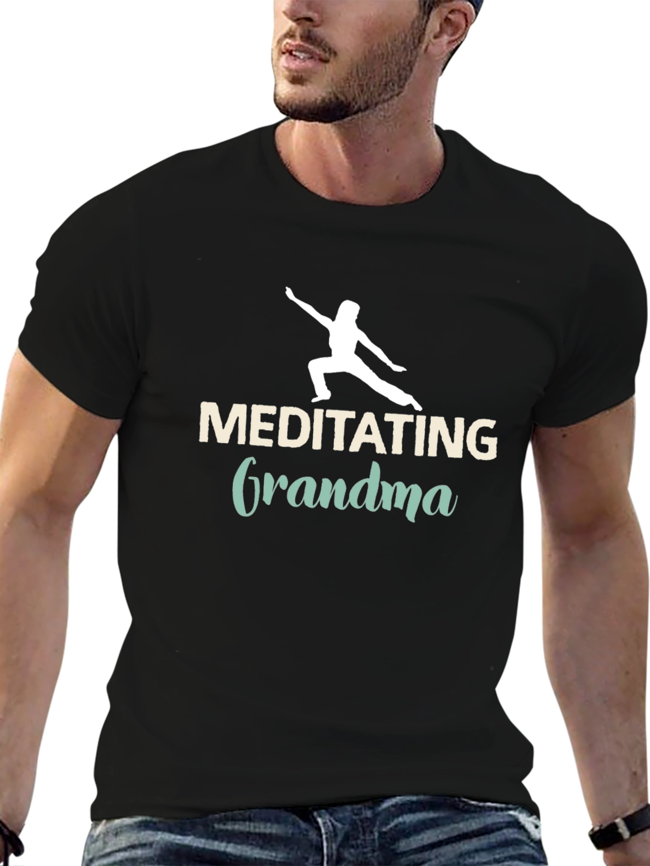 Black Meditating Grandma Black Tee view 6