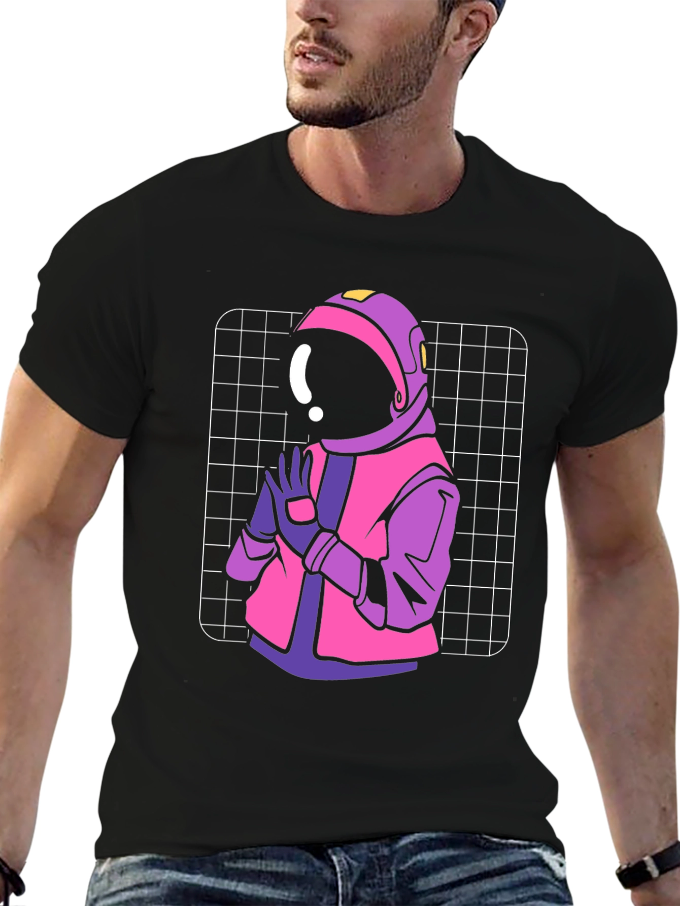 Black Retro Astronaut Graphic T-Shirt view 6