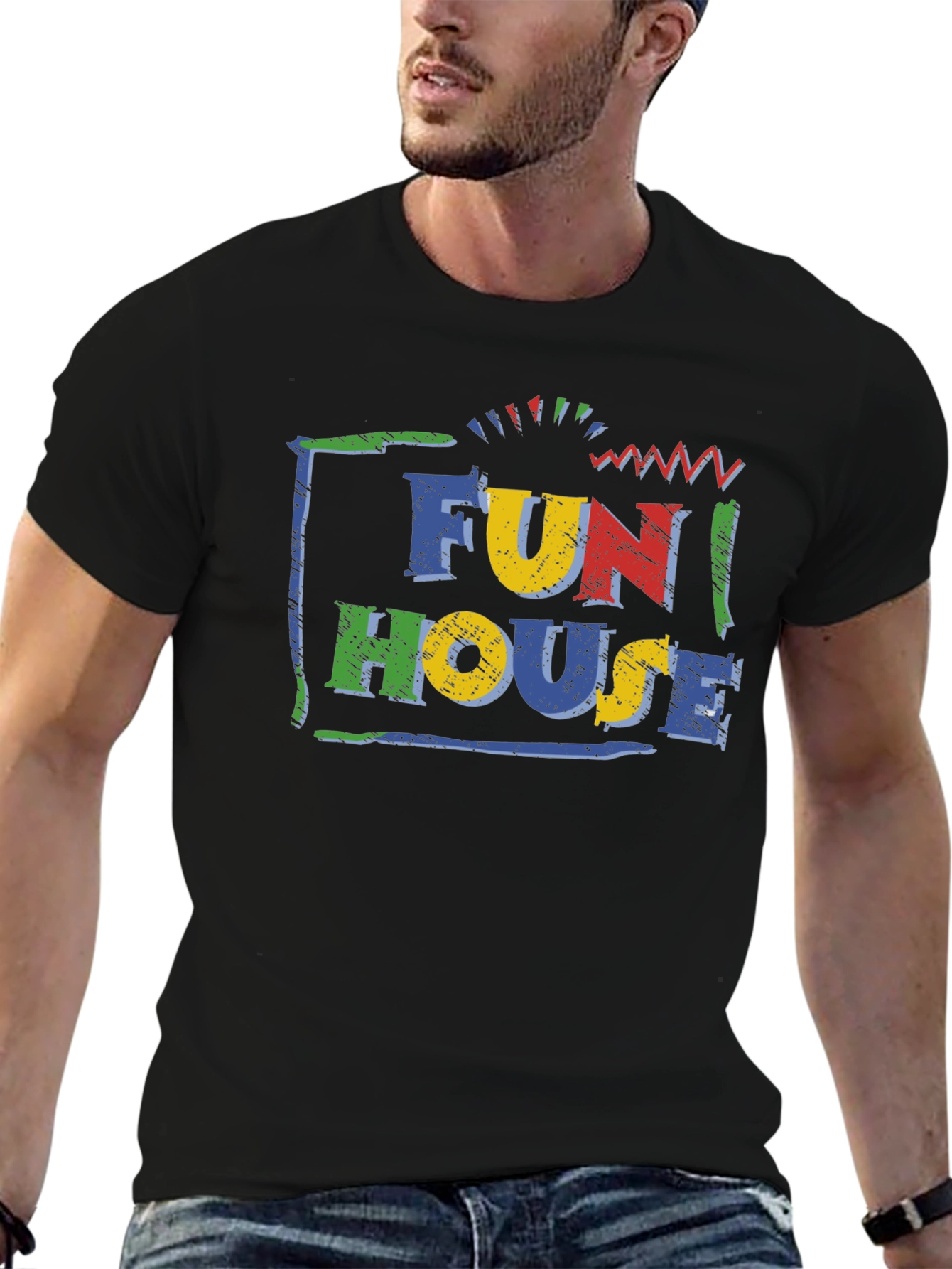 Black Fun House Graphic Tee - Vintage Style Black T-Shirt view 6
