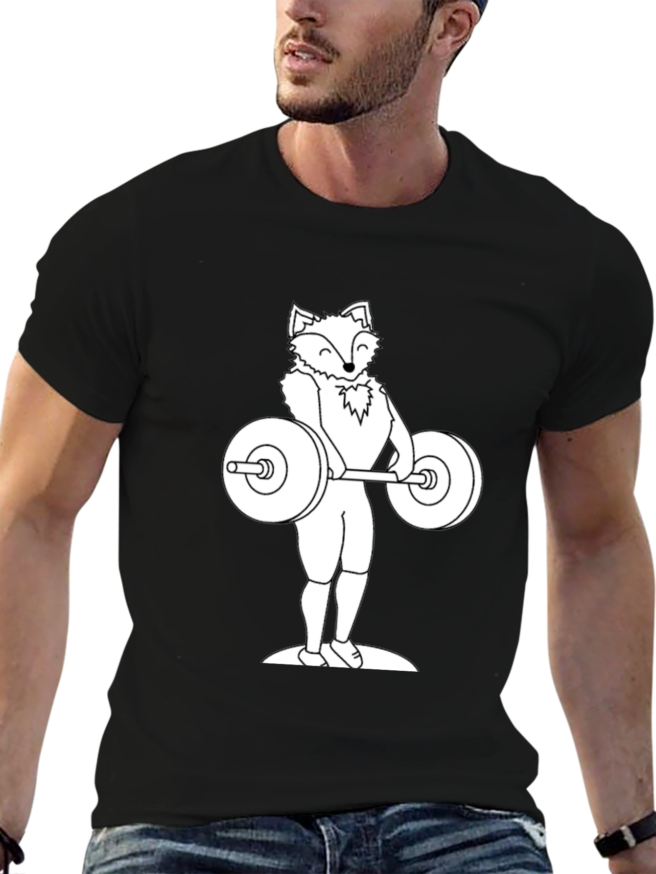 Black Fox Lifting Weights Graphic Tee - Black T-Shirt view 6