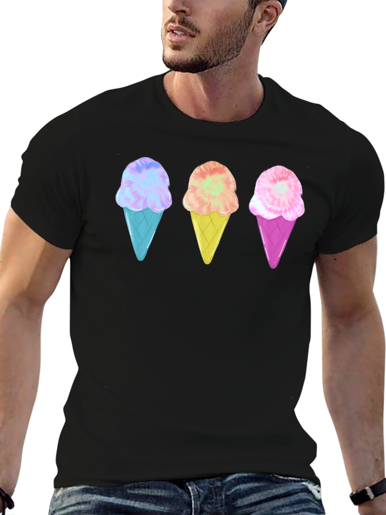 Black Ice Cream Cone Graphic Tee - Black Unisex T-Shirt view 6