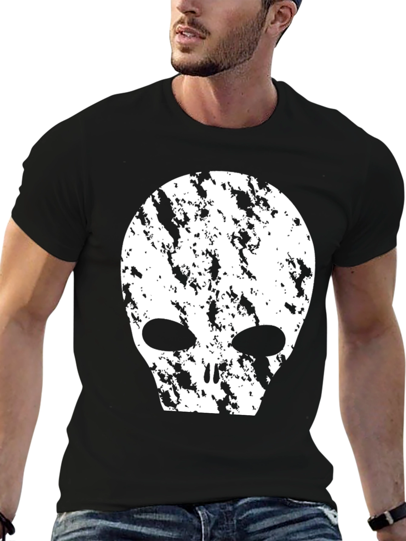 Black Distressed Alien Graphic T-Shirt - Black view 6