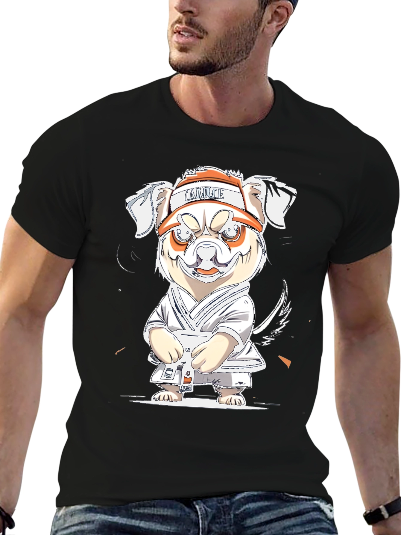 Black Cartoon Dog Karate T-Shirt view 6