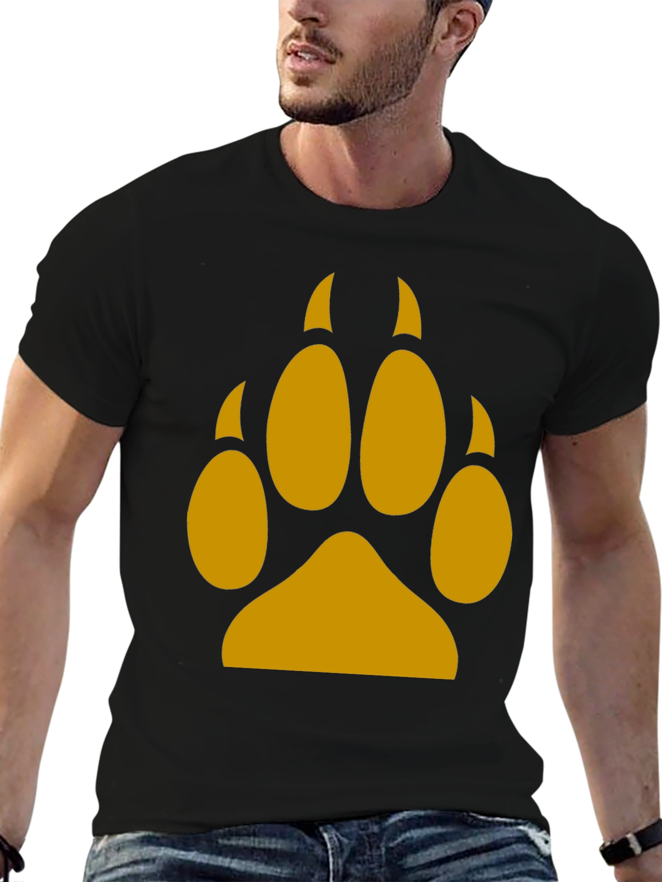 Black Wolf Paw Print Tee - Black Cotton Blend T-Shirt view 6