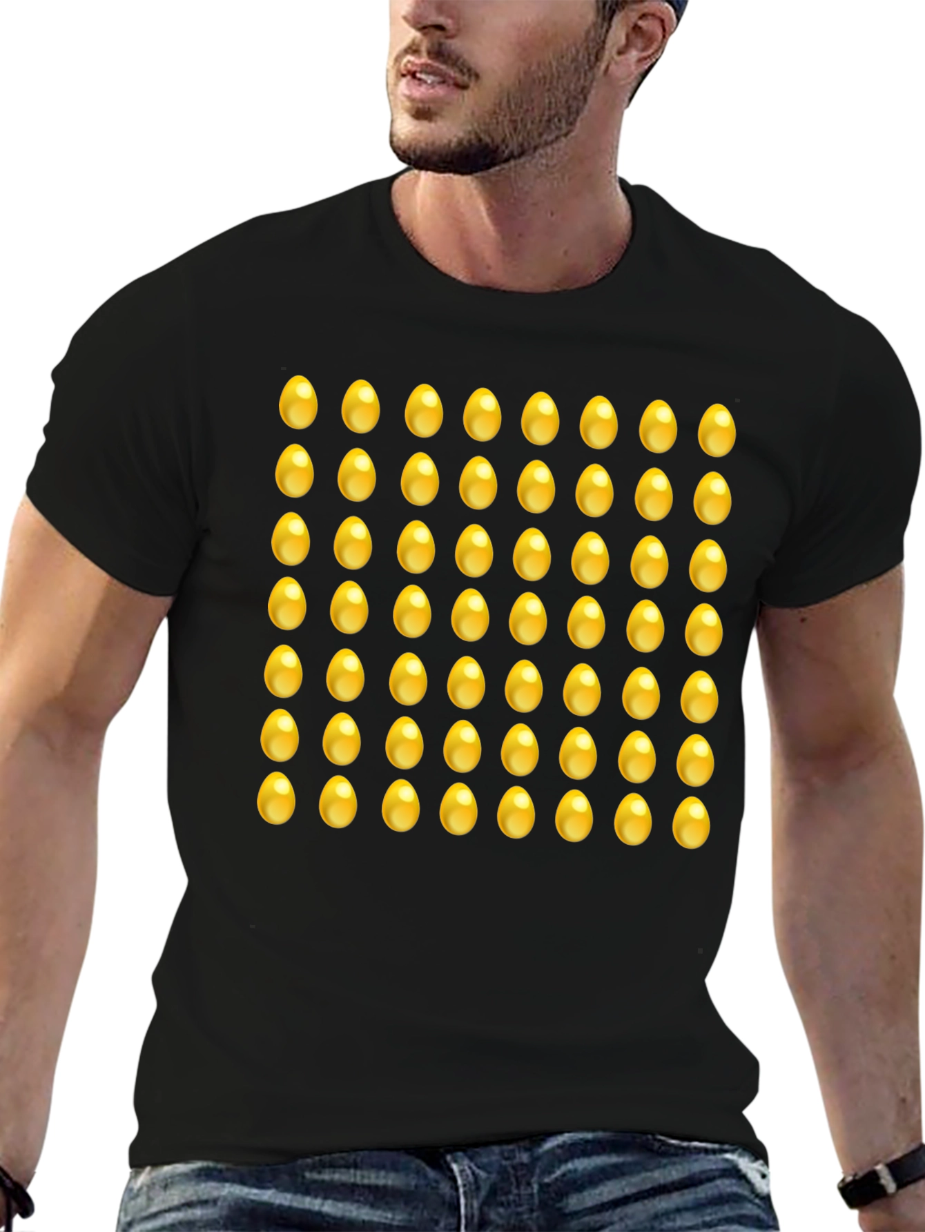 Black Golden Egg Pattern Tee - Fun Novelty Graphic T-Shirt view 6