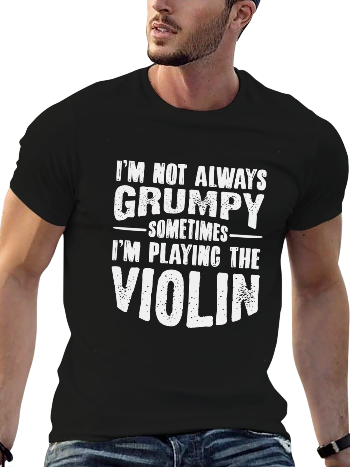 Black Grumpy Violinist Humor T-Shirt - Black view 6