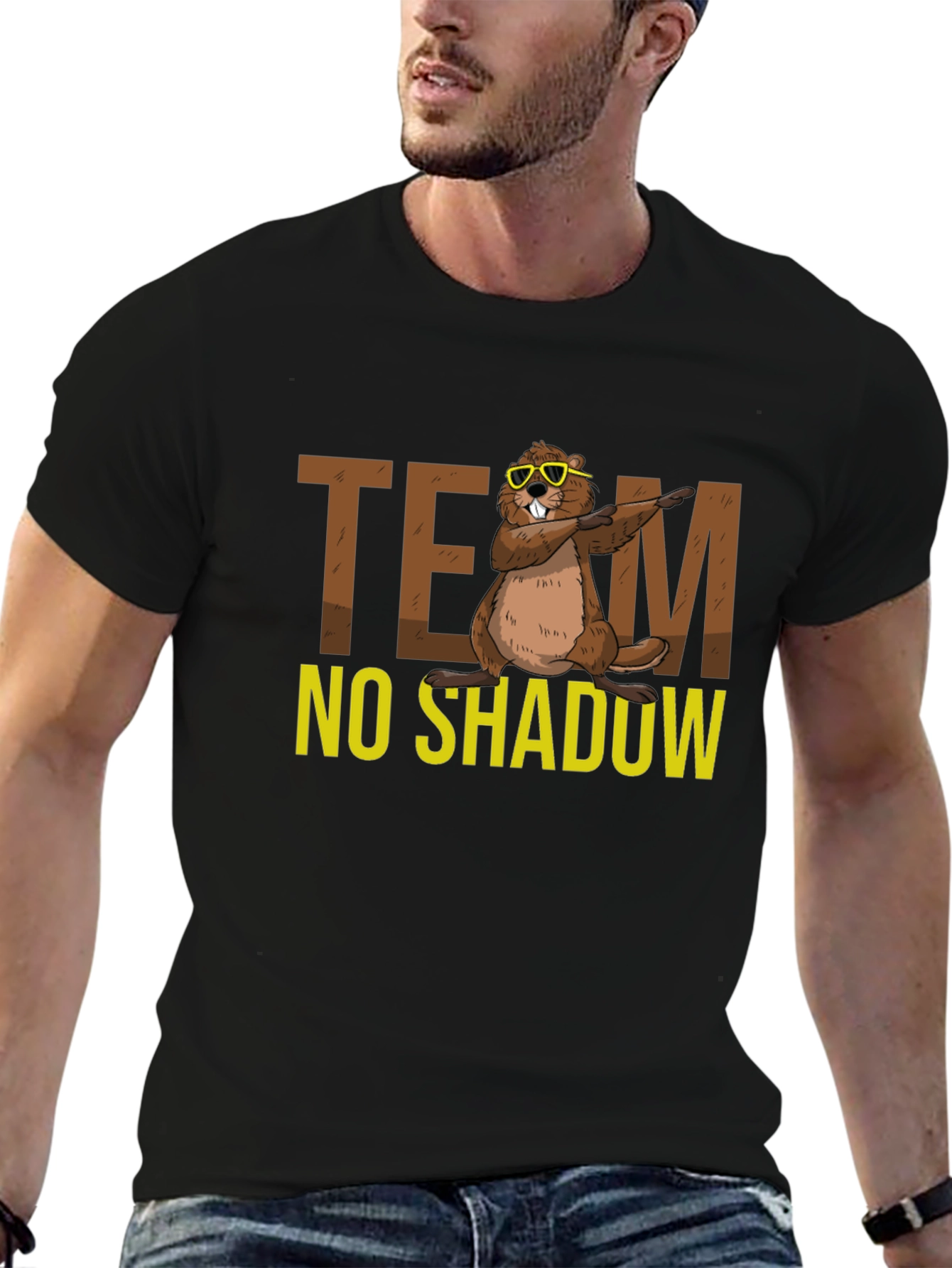Black Team No Shadow Funny Groundhog Day T-Shirt view 6