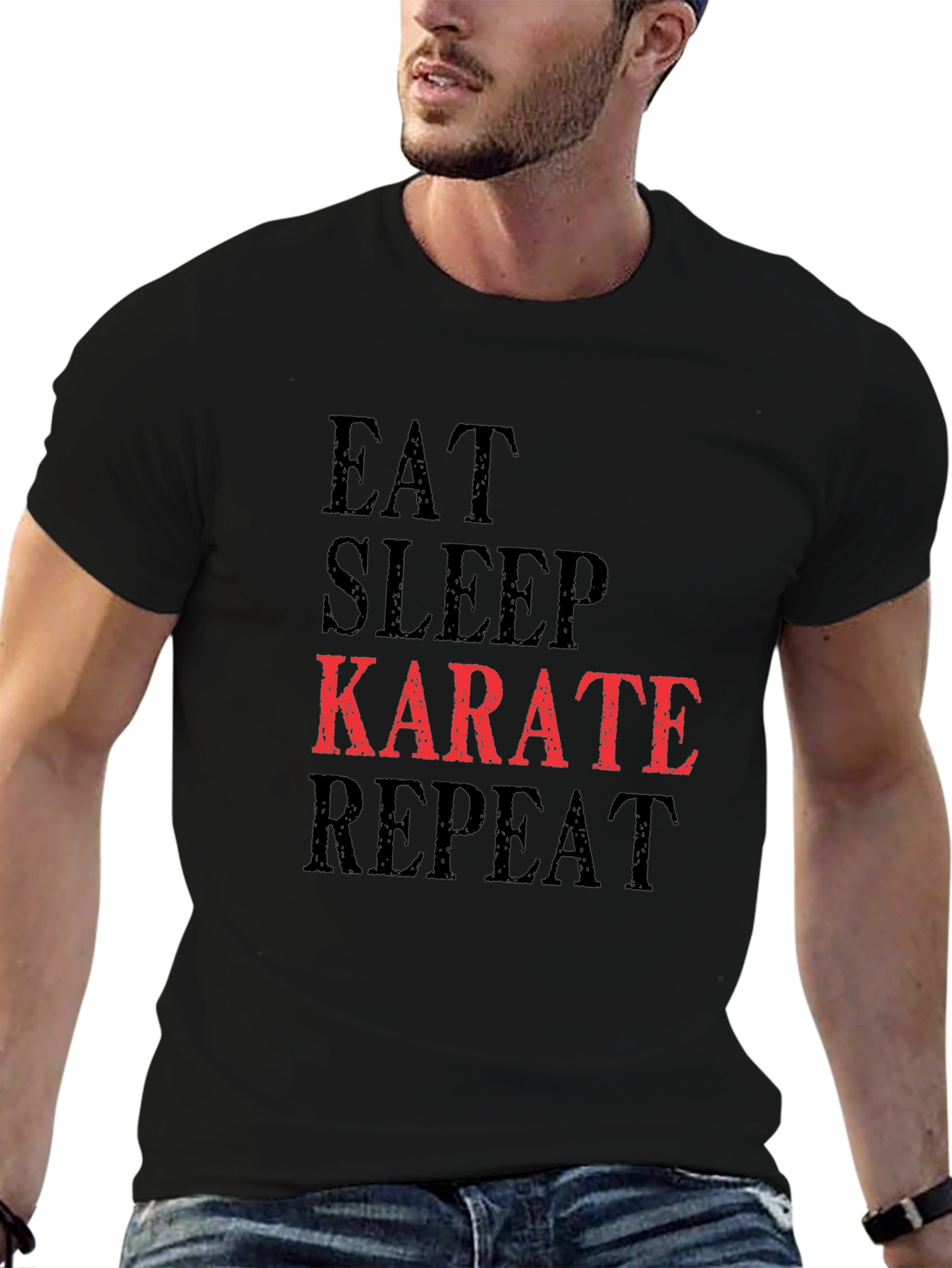 Black Eat Sleep Karate Repeat T-Shirt view 6