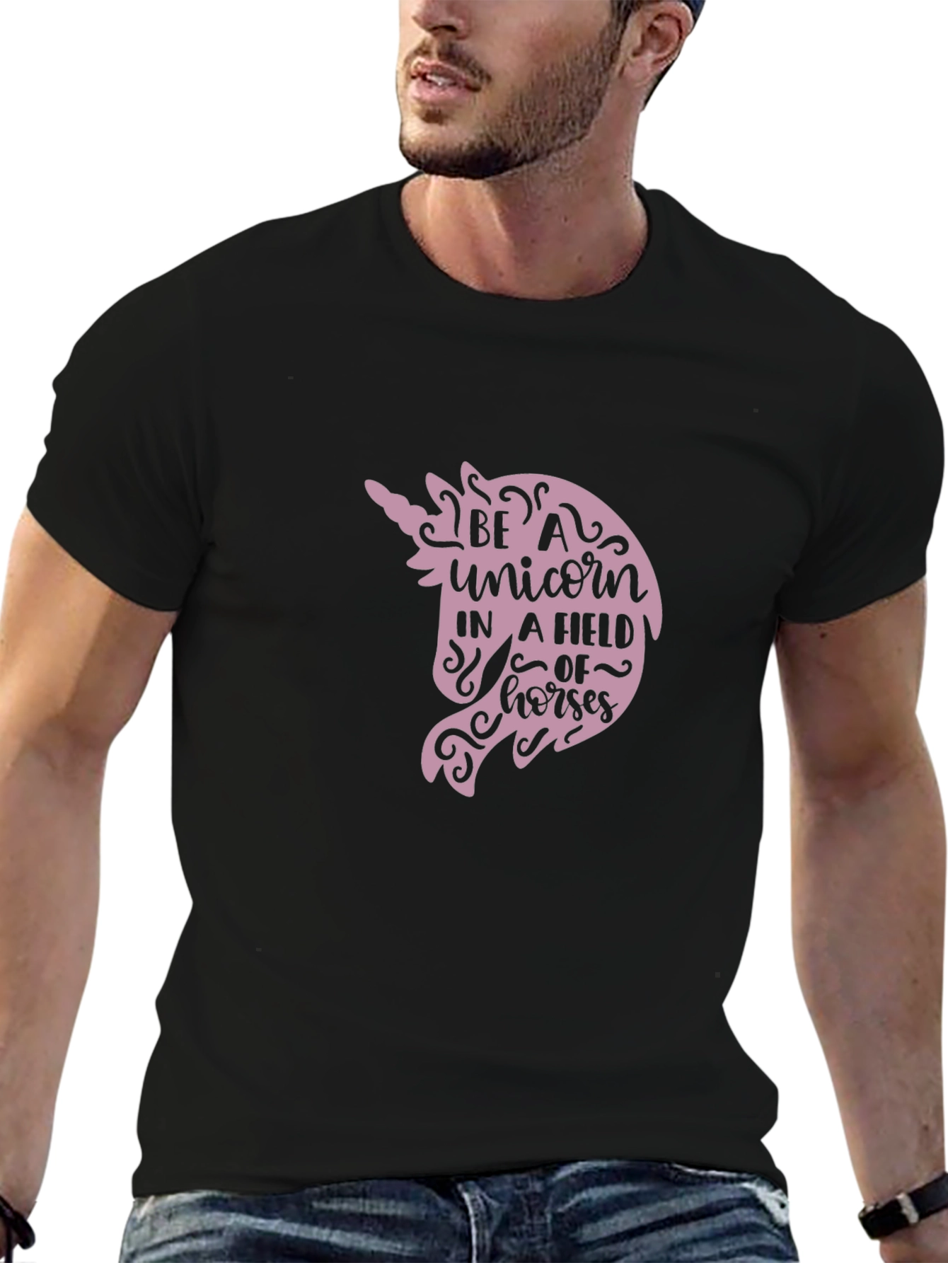 Black Be a Unicorn T-Shirt - Unique Graphic Tee view 6