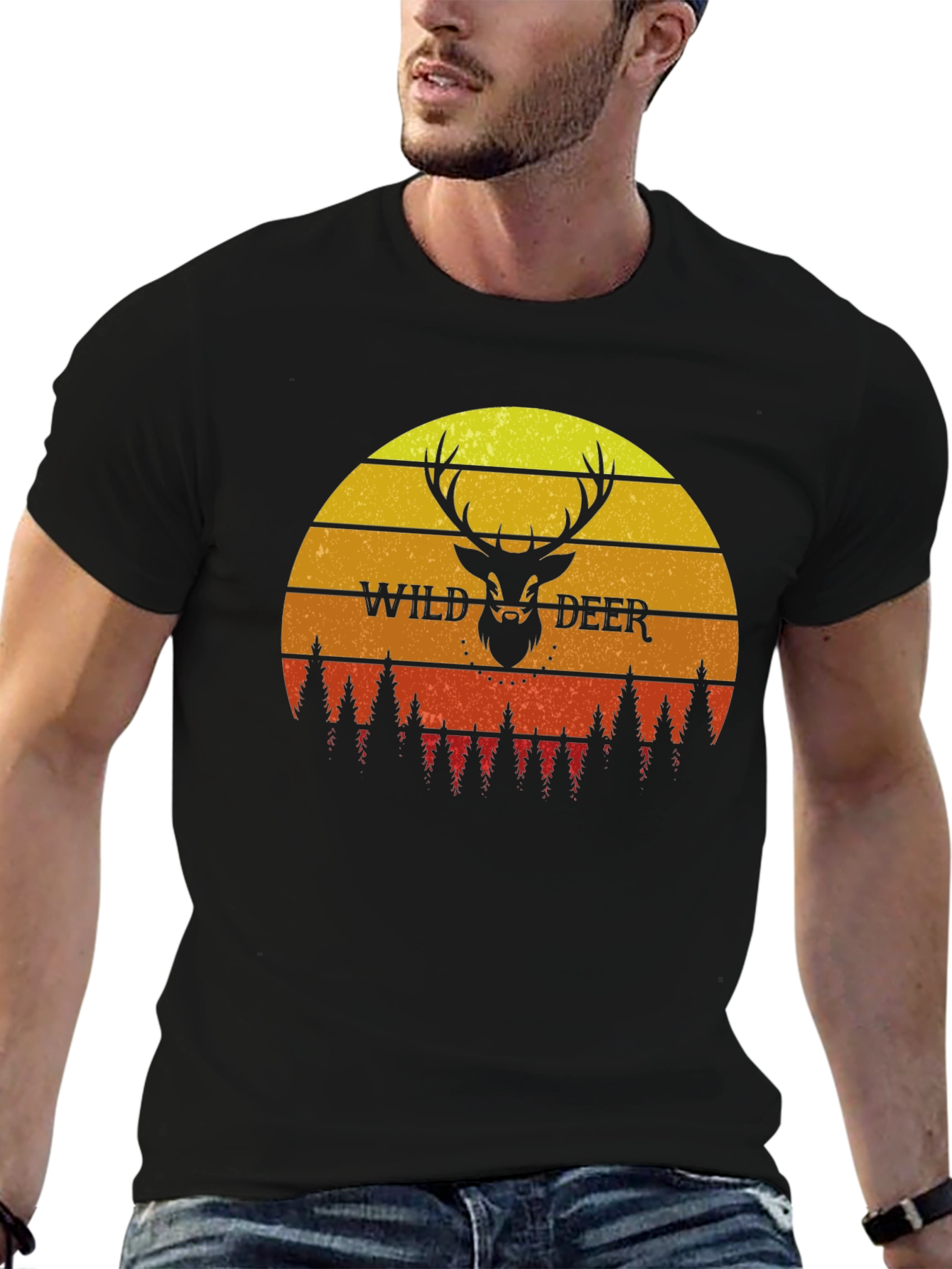 Black Wild Deer Sunset Graphic T-Shirt - Nature Lover Tee view 6