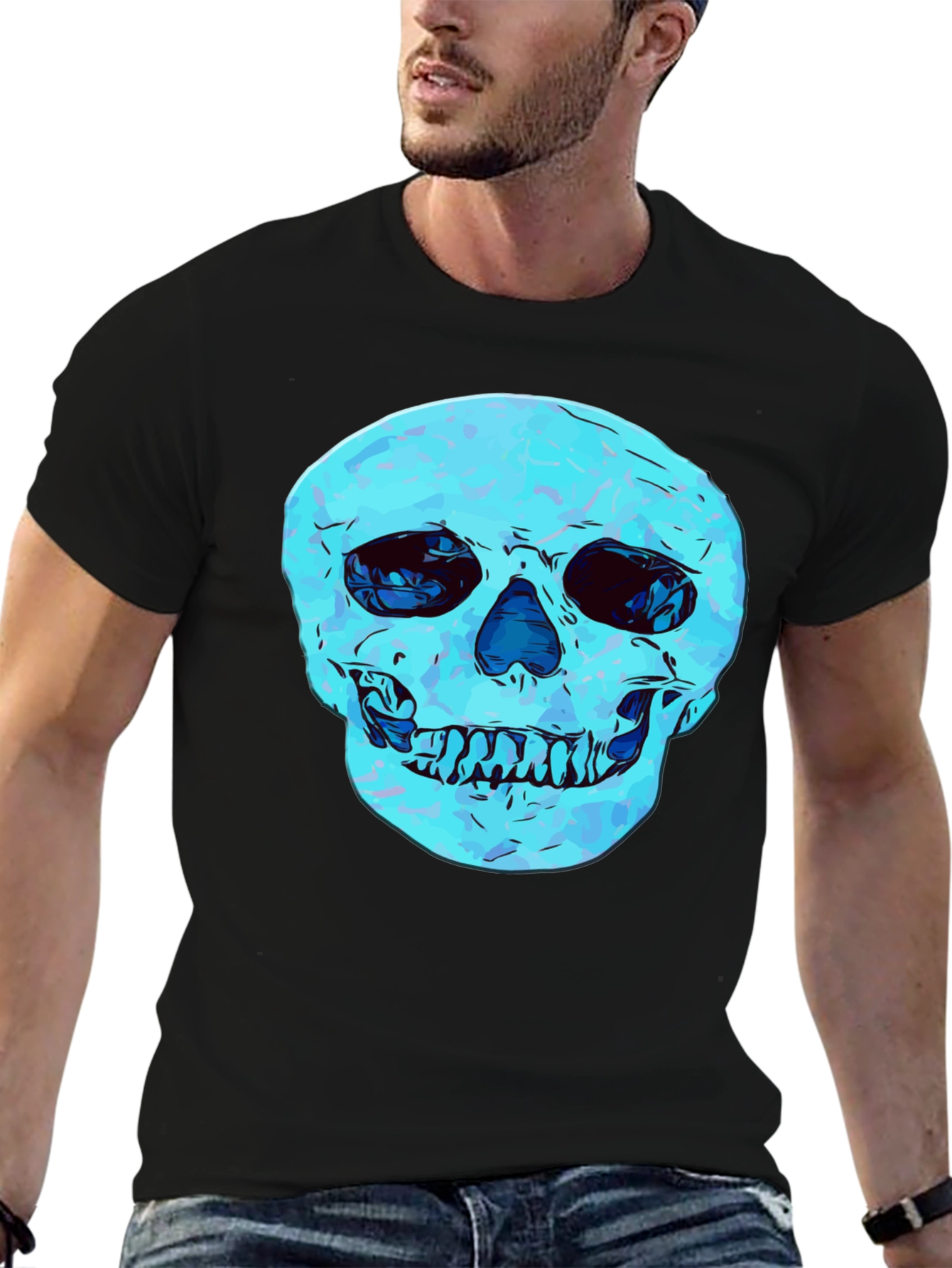 Black Cool Skull Graphic Print Black T-Shirt view 6