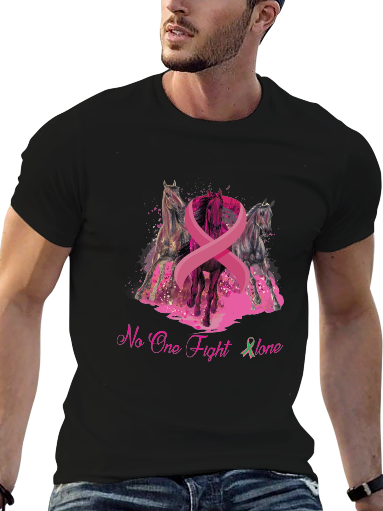 Black Horse & Breast Cancer Awareness Graphic T-Shirt view 6