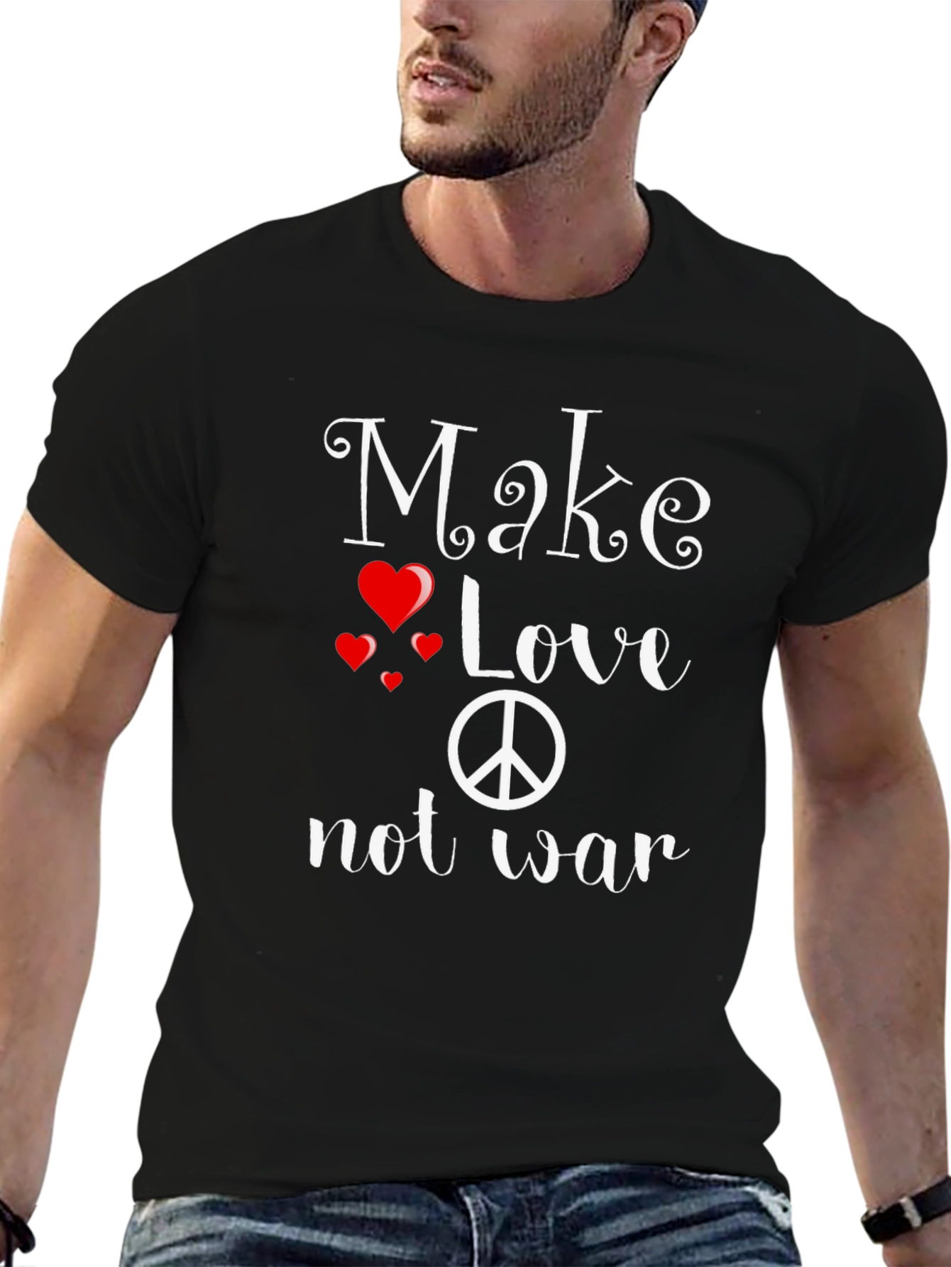 Black Peace & Love Graphic Tee - Black view 6
