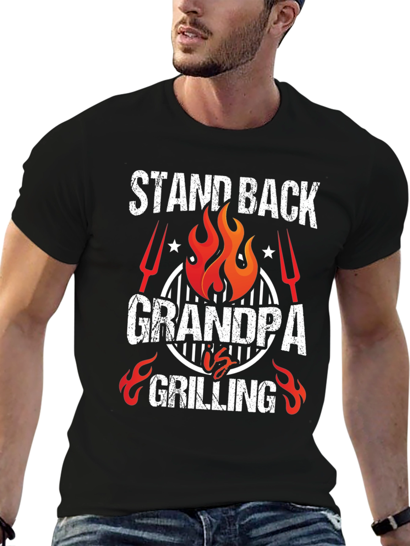 Black Grandpa Grilling T-Shirt - Stand Back BBQ Master view 6