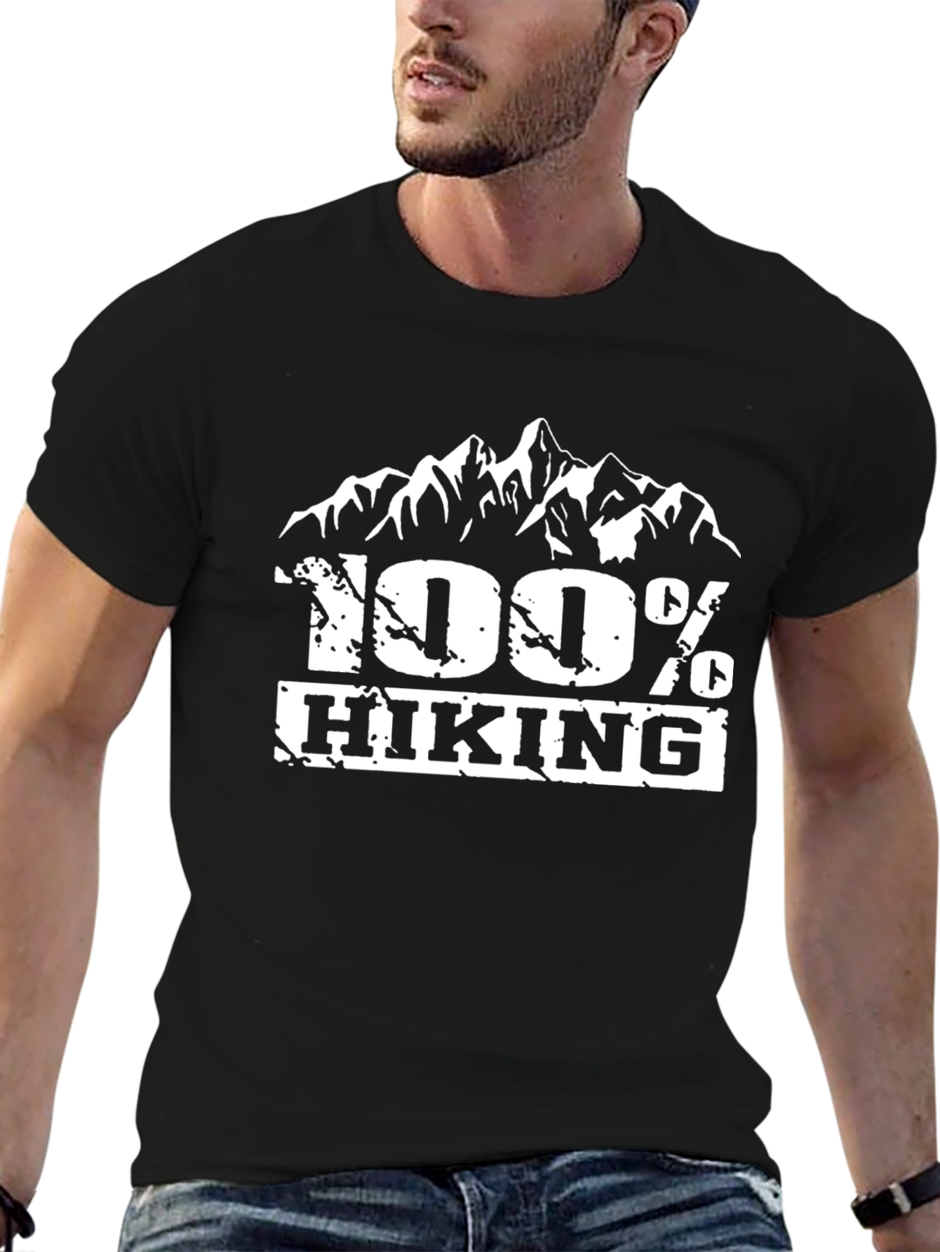 Black 100% Hiking Mountain Graphic T-Shirt - Black view 6