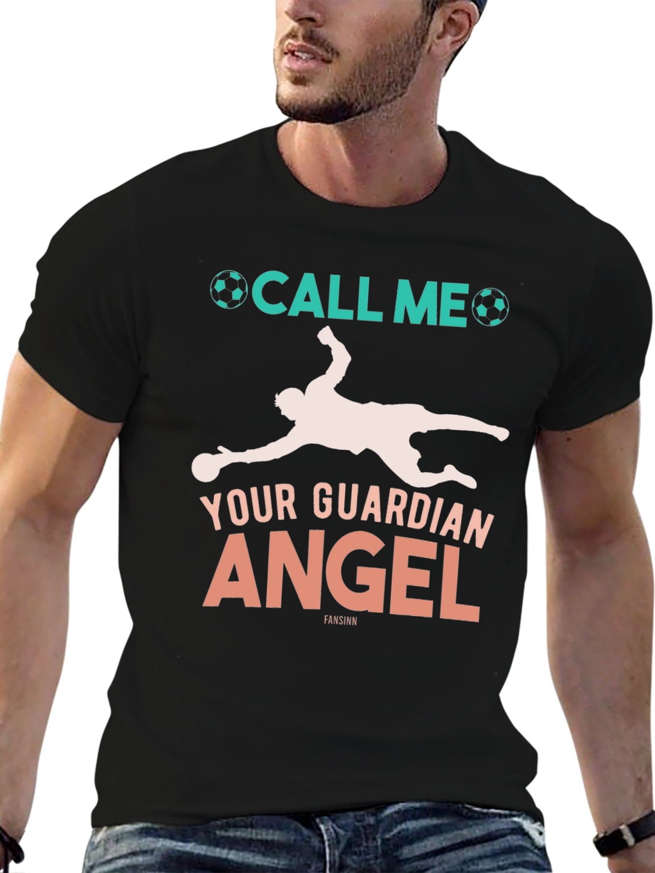 Black Soccer Goalie Guardian Angel Graphic Tee view 6