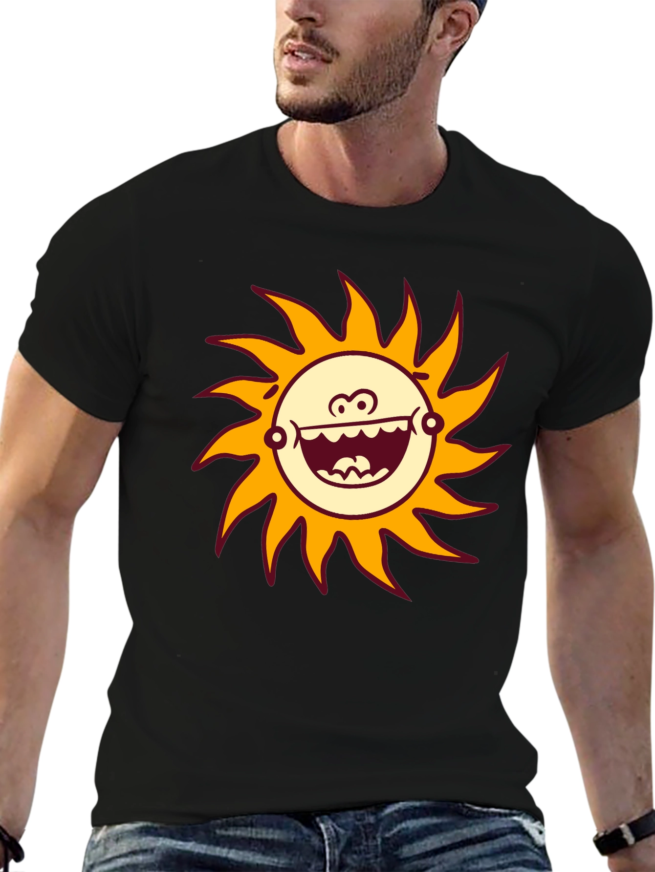 Black Funny Sun Graphic Black T-Shirt view 6