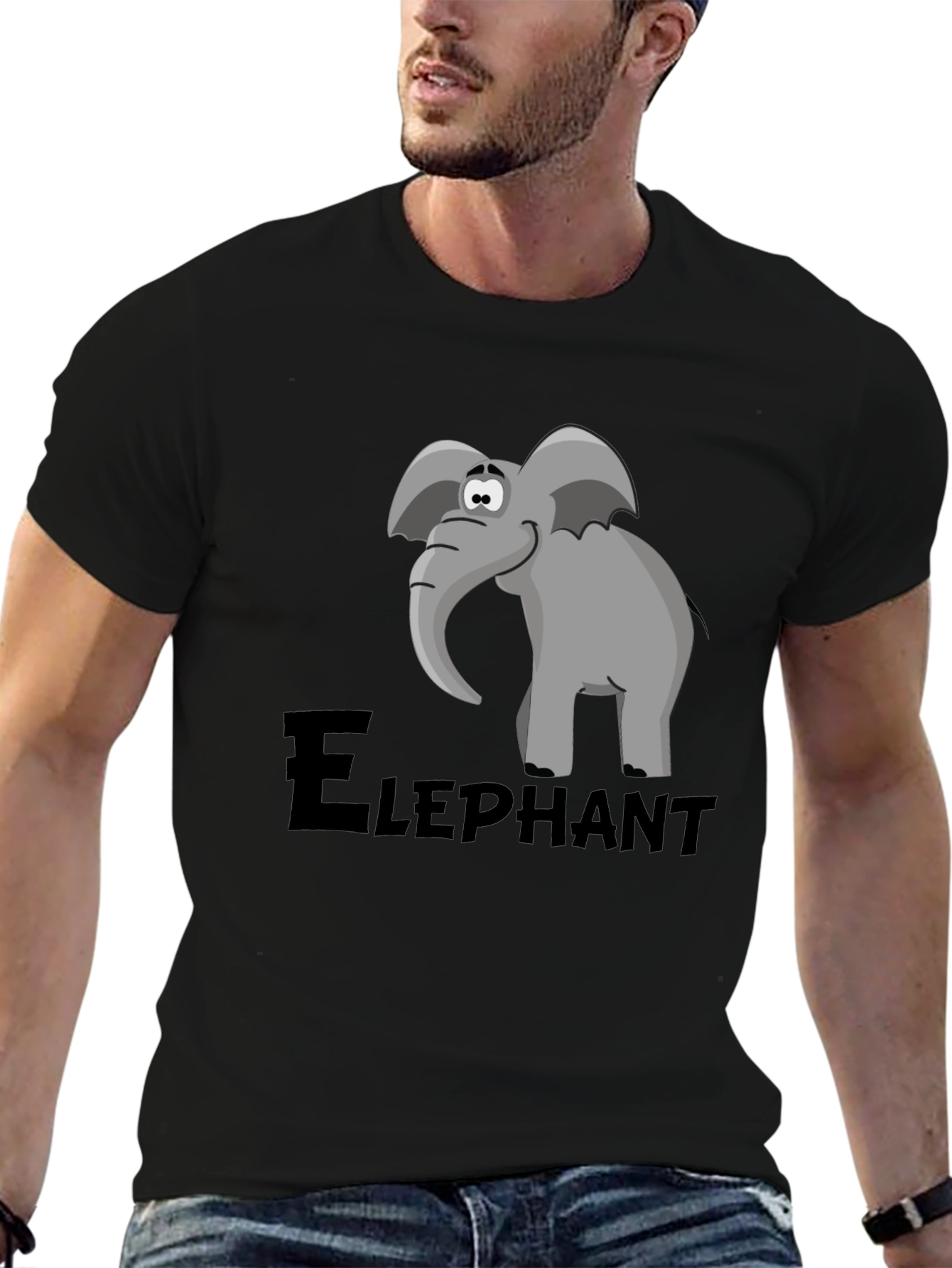 Black Elephant Cartoon Graphic Tee - Black view 6
