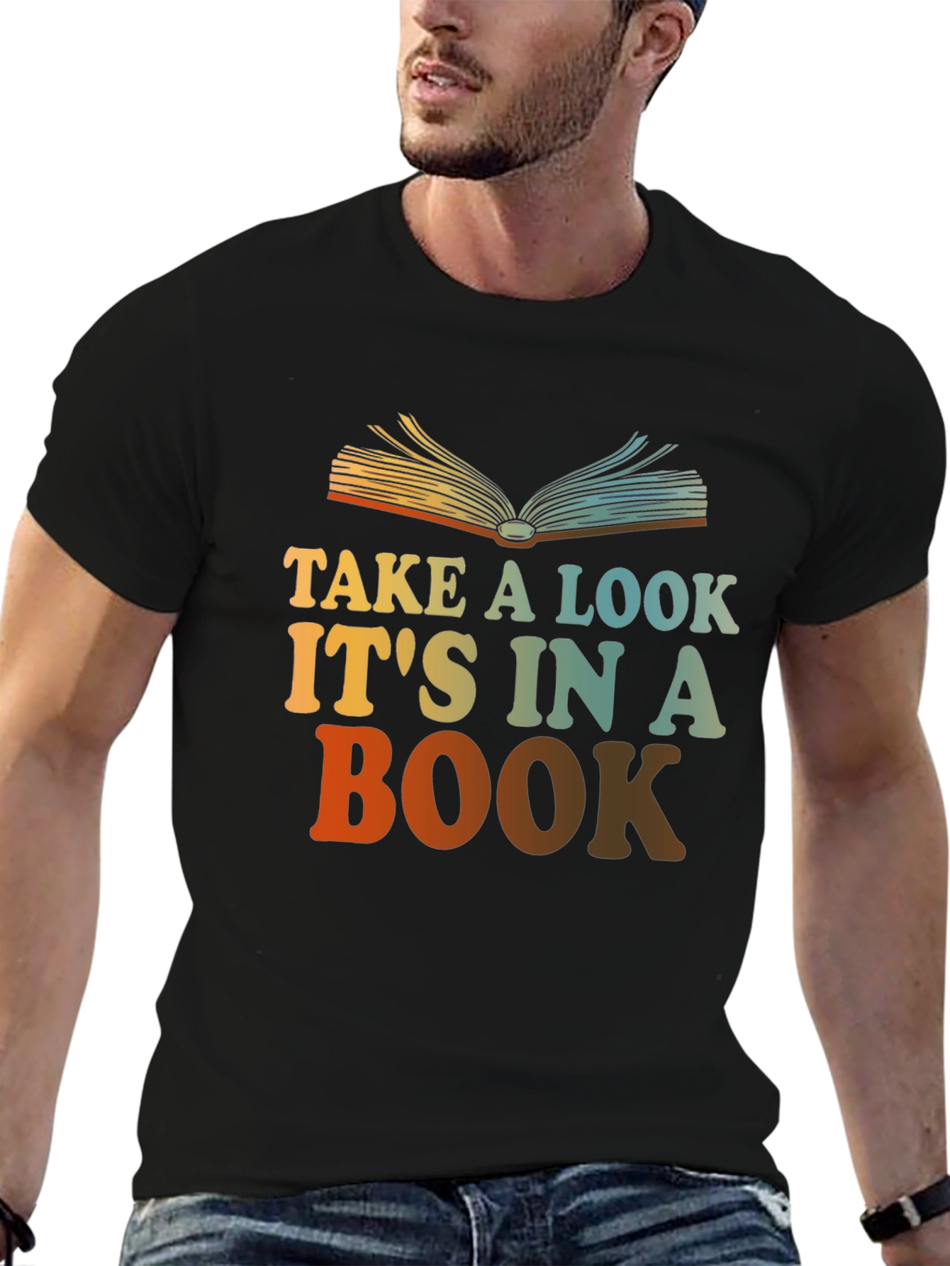 Black Take a Look It's in a Book T-Shirt view 6