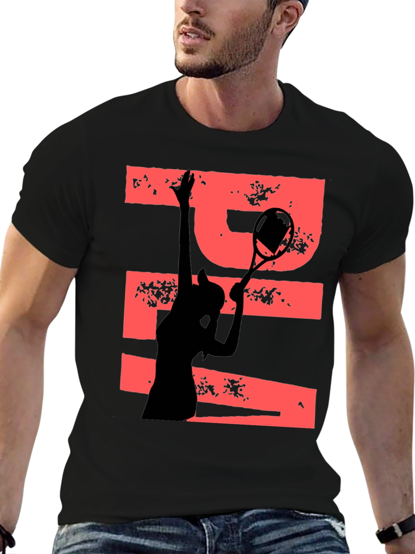 Black Tennis Player Graphic Tee - Unique Design view 6