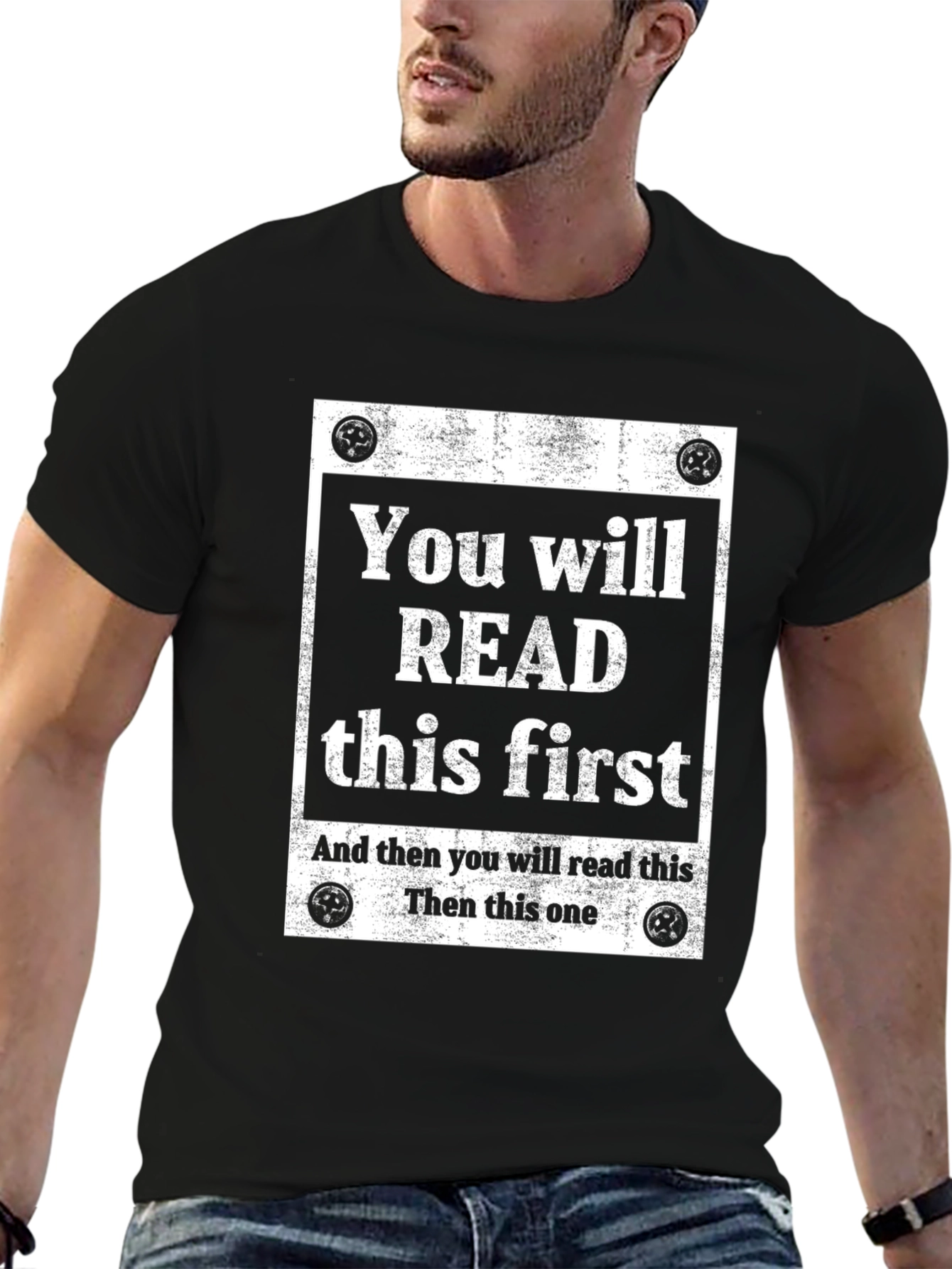 Black Humorous Read This First Graphic Print Tee view 6
