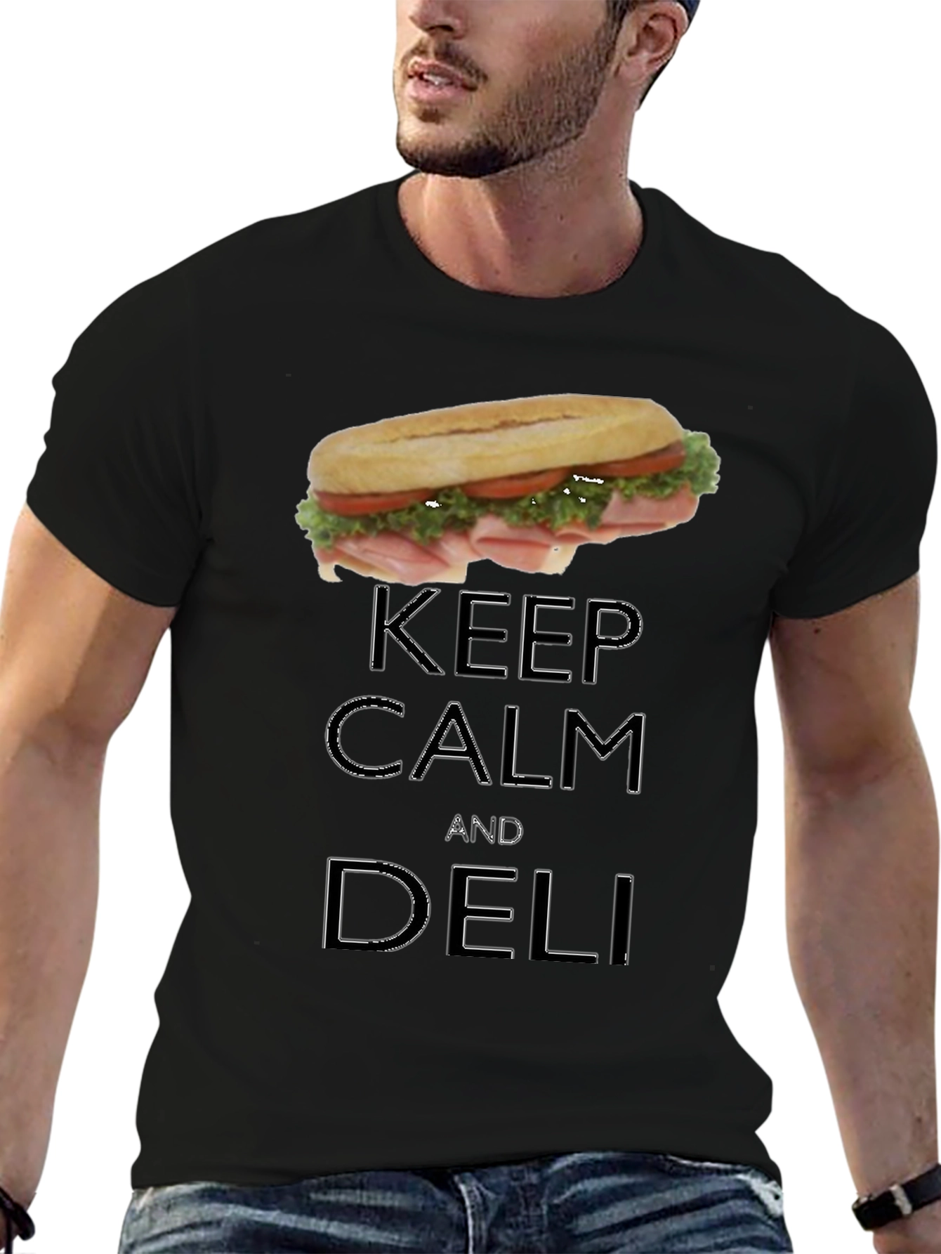 Black Keep Calm & Deli T-Shirt - Sandwich Lover Tee view 6