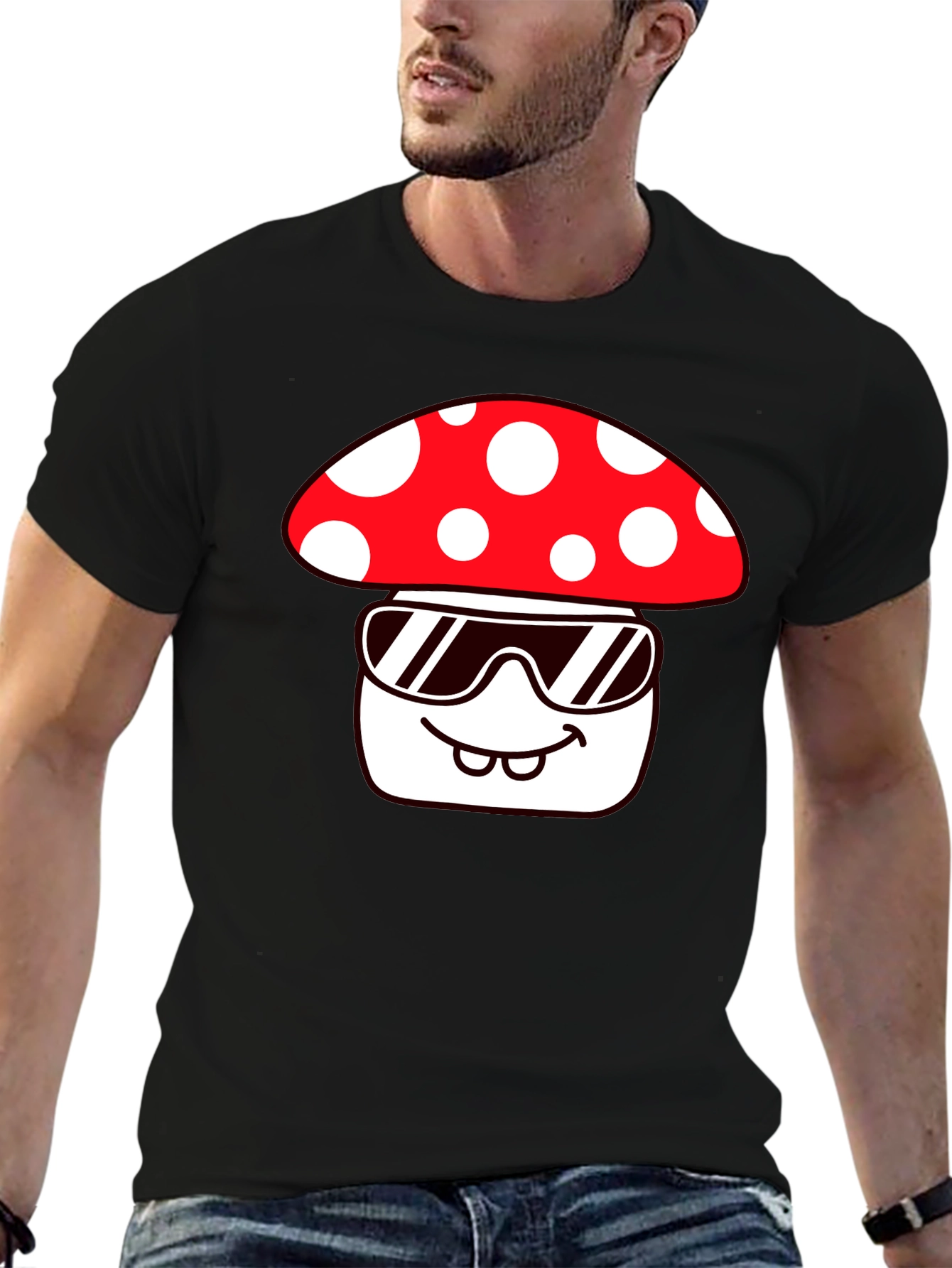 Black Cool Mushroom Graphic Tee - Quirky Fun Design view 6
