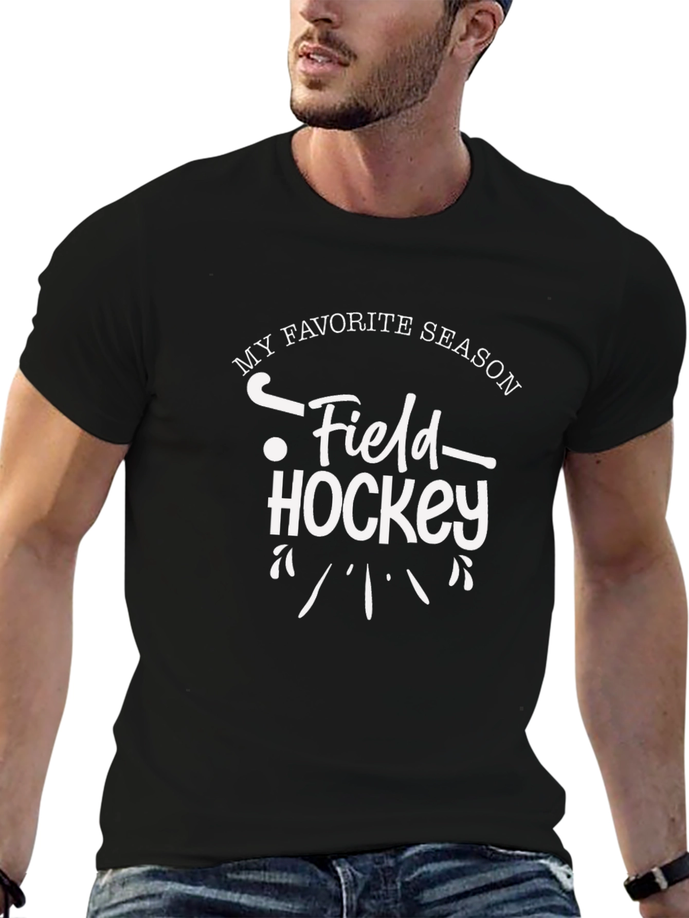 Black My Favorite Season Field Hockey Graphic T-Shirt view 6