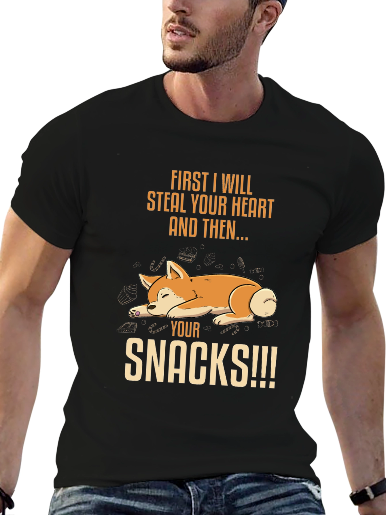 Black Steal Your Heart and Snacks T-Shirt view 6