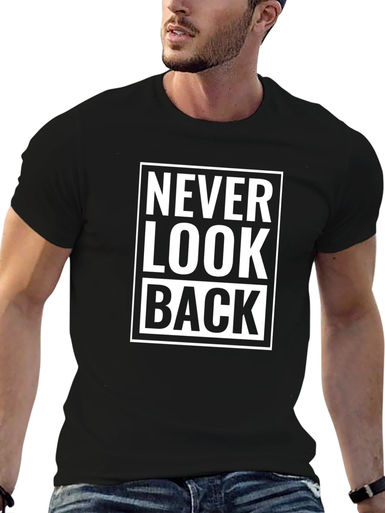 Black Never Look Back Graphic Tee - Motivational T-Shirt view 6
