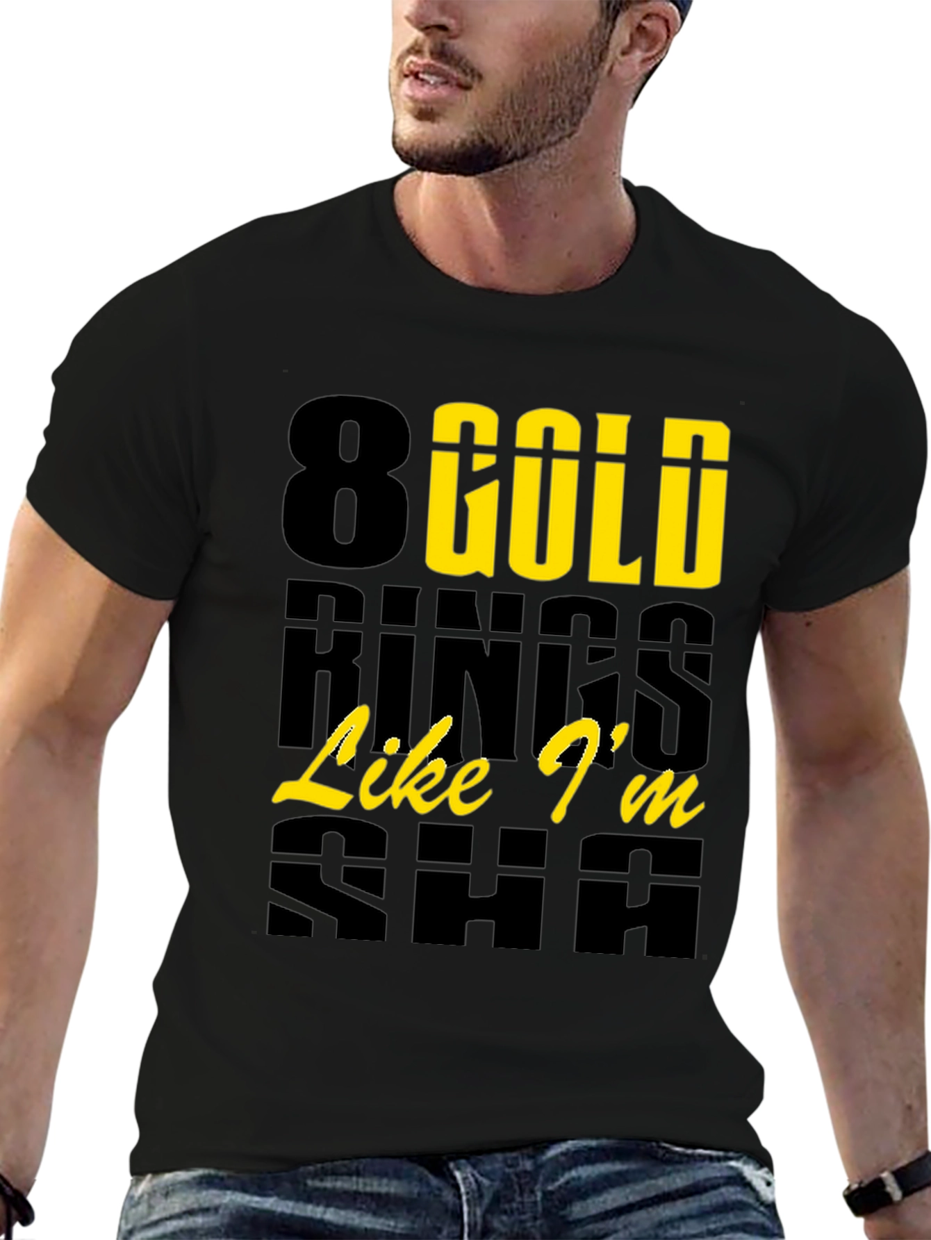 Black 8 Gold Rings Graphic Tee - Trendy & Stylish view 6