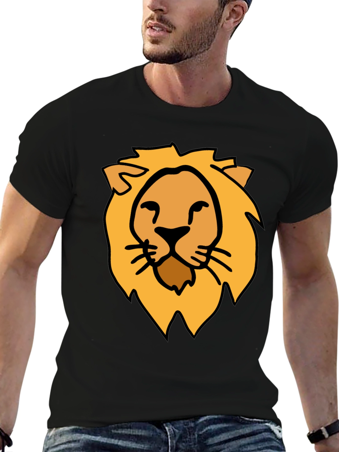 Black Lion Graphic Tee - Stylish Crew Neck Black T-Shirt view 6