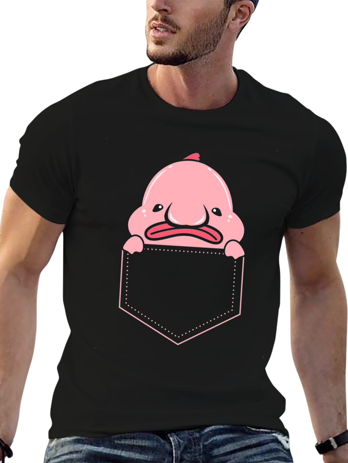Black Blobfish Pocket T-Shirt - Funny Sea Creature Tee view 6