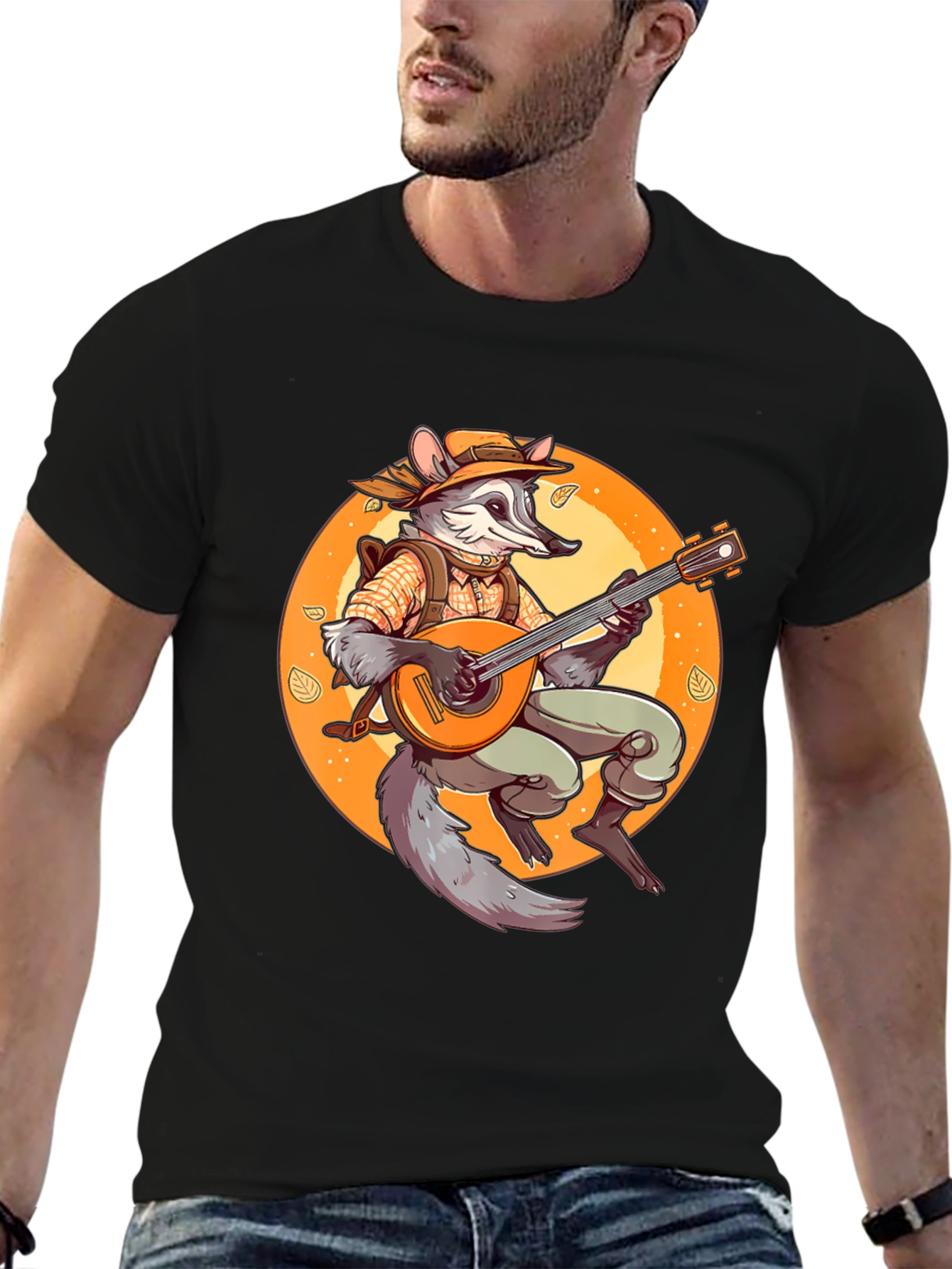 Black Raccoon Musician T-Shirt - Whimsical Animal Tee view 6